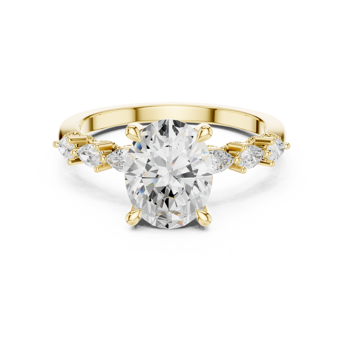 Oval Cut Diamond Milgrain with Hidden Pave Bridge Engagement Ring