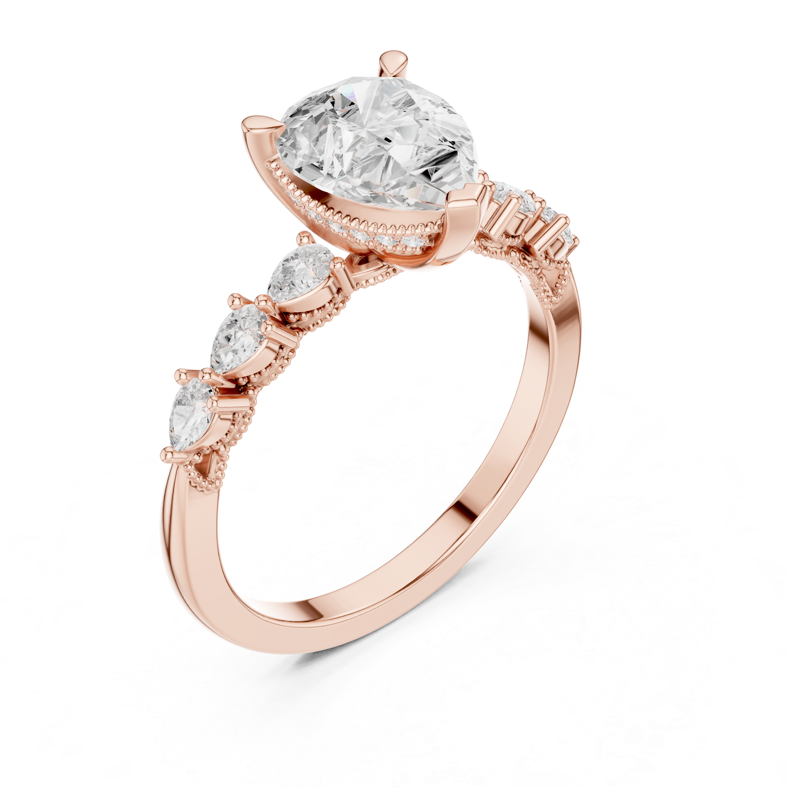 Pear Cut Diamond Milgrain with Hidden Pave Bridge Engagement Ring