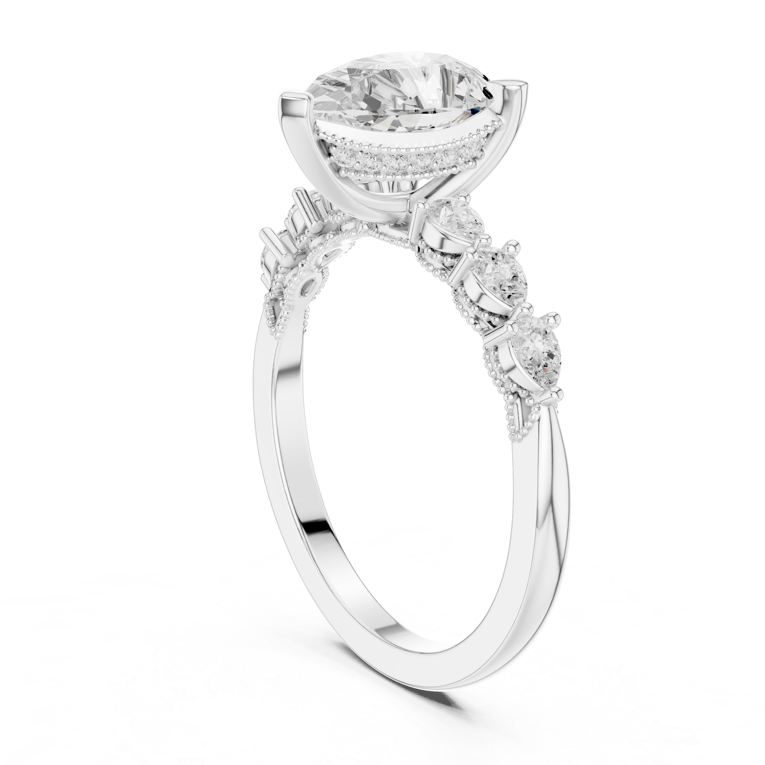 Pear Cut Diamond Milgrain with Hidden Pave Bridge Engagement Ring