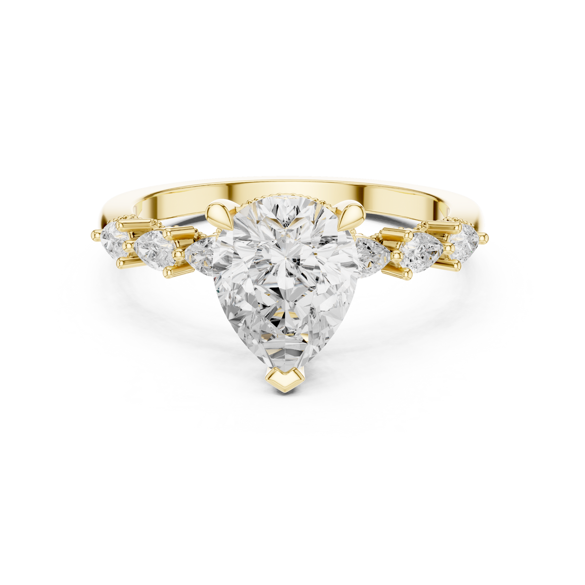 Pear Cut Diamond Milgrain with Hidden Pave Bridge Engagement Ring