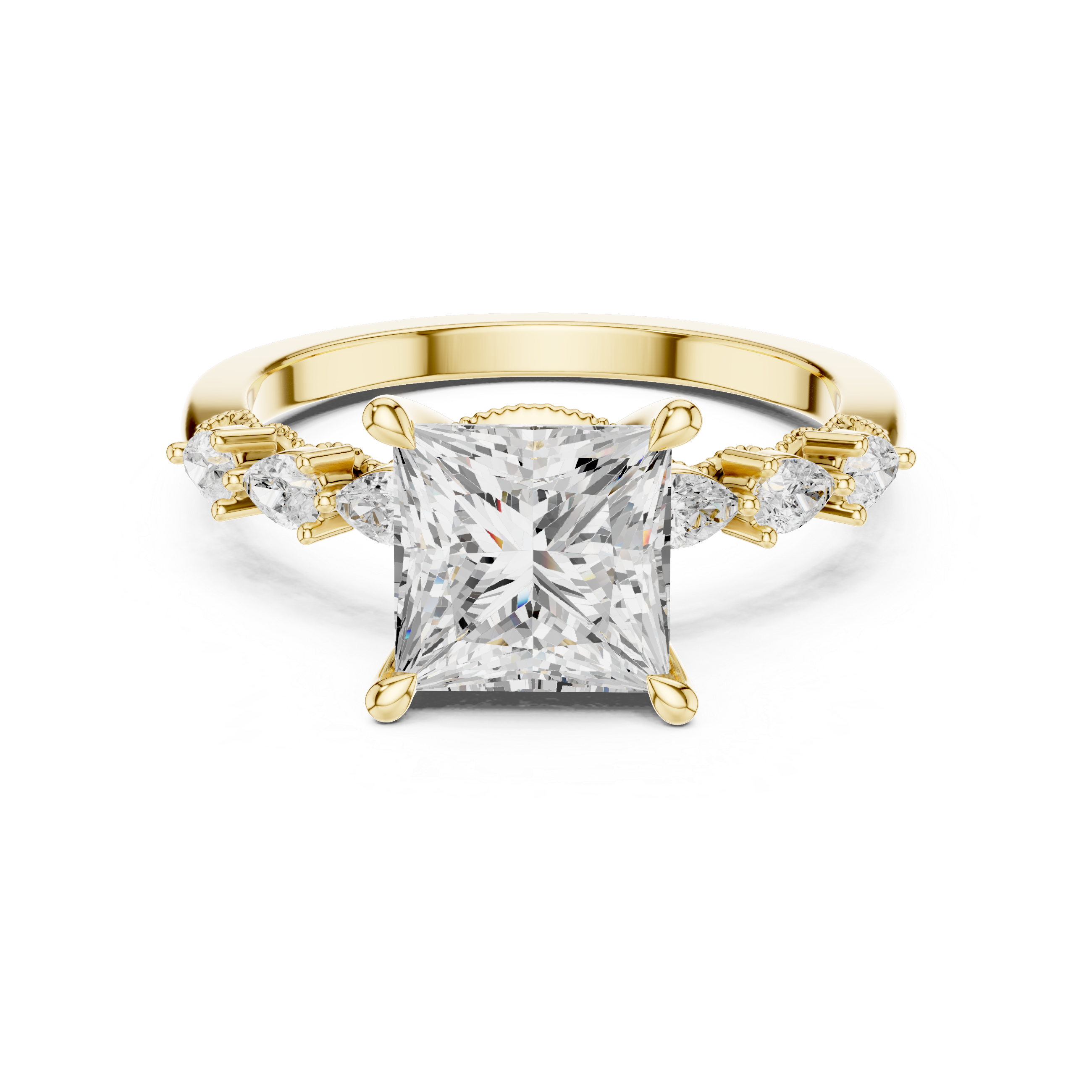 Princess Cut Diamond Milgrain with Hidden Pave Bridge Engagement Ring
