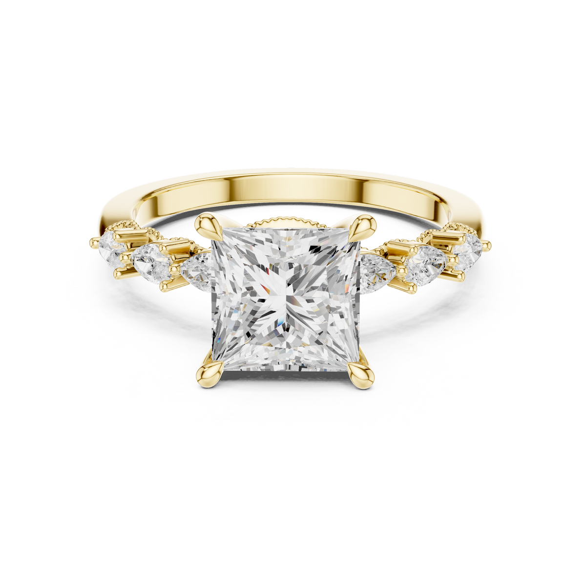 Princess Cut Diamond Milgrain with Hidden Pave Bridge Engagement Ring