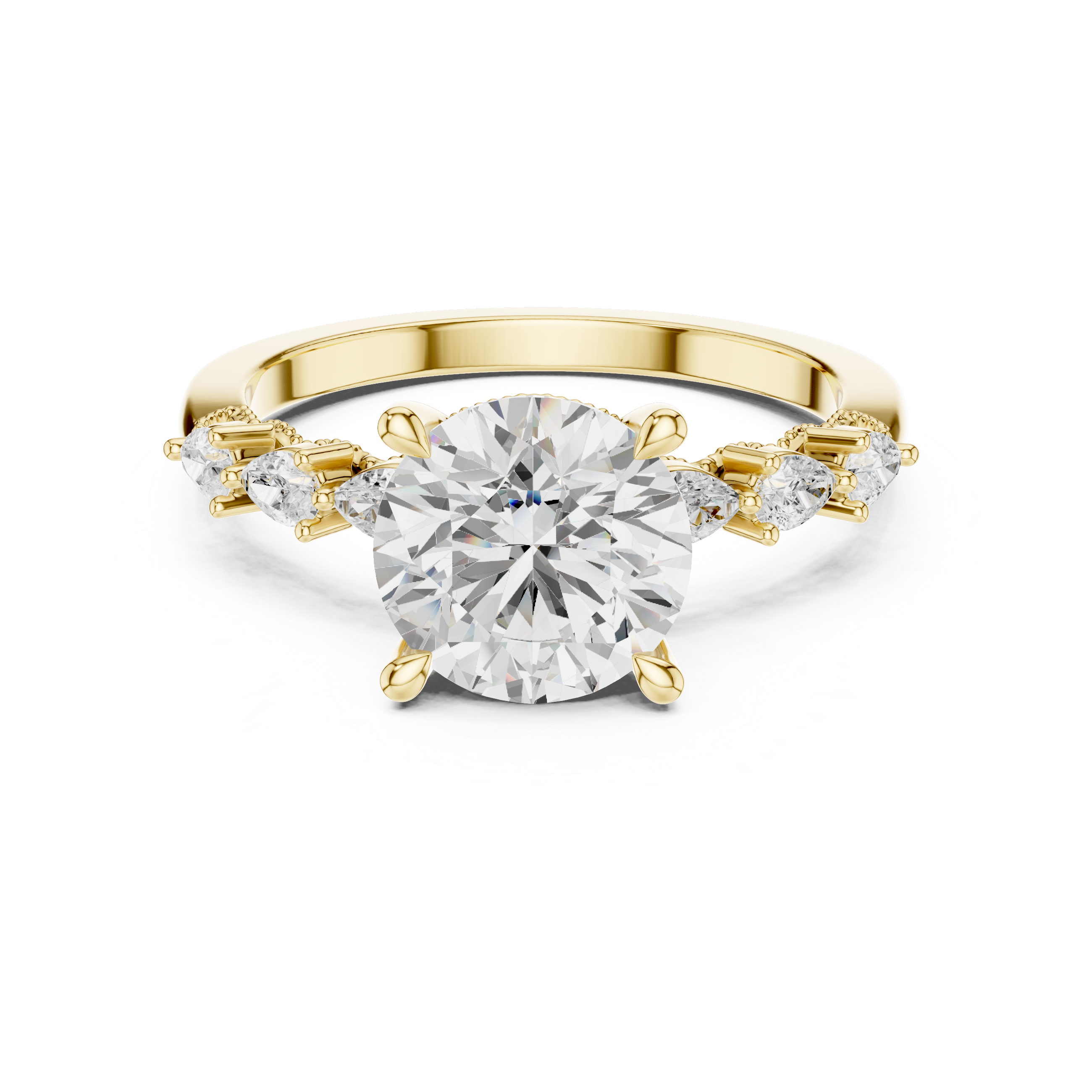 Round Cut Diamond Milgrain with Hidden Pave Bridge Engagement Ring