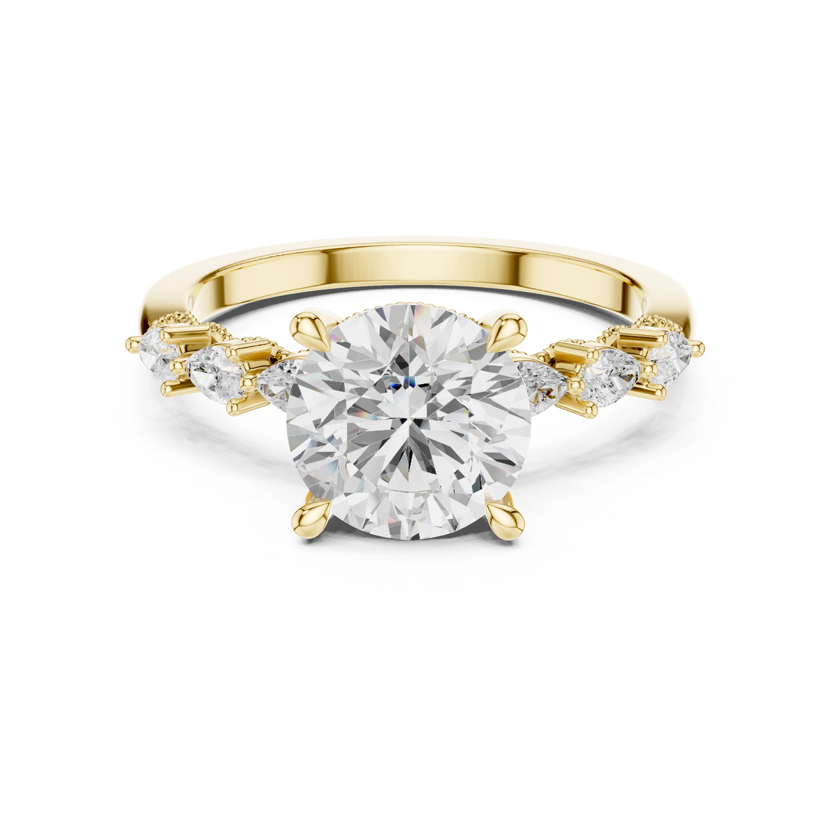 Round Cut Diamond Milgrain with Hidden Pave Bridge Engagement Ring
