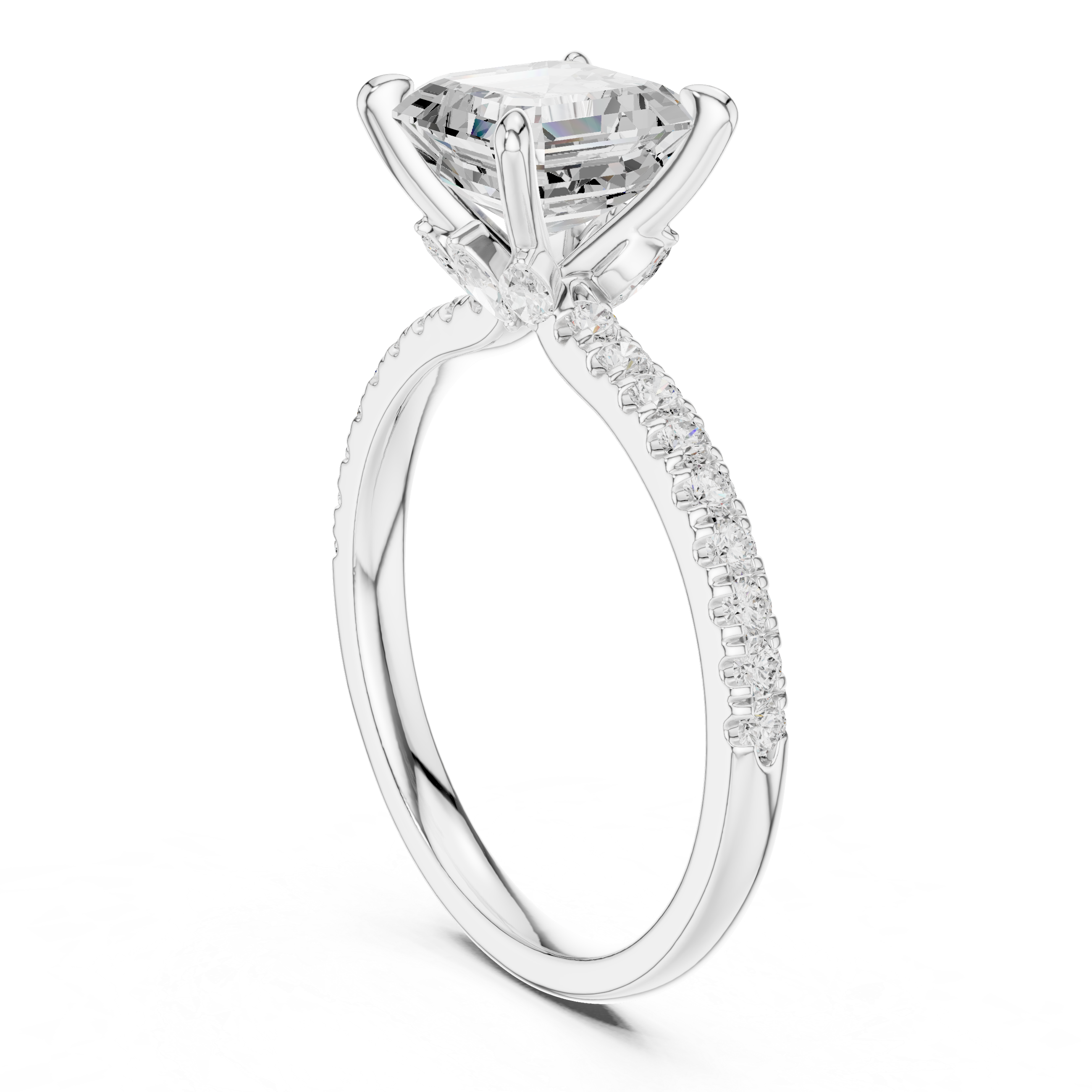 Asscher Cut Diamond with Marquise Hidden Accents Pave Band Ring