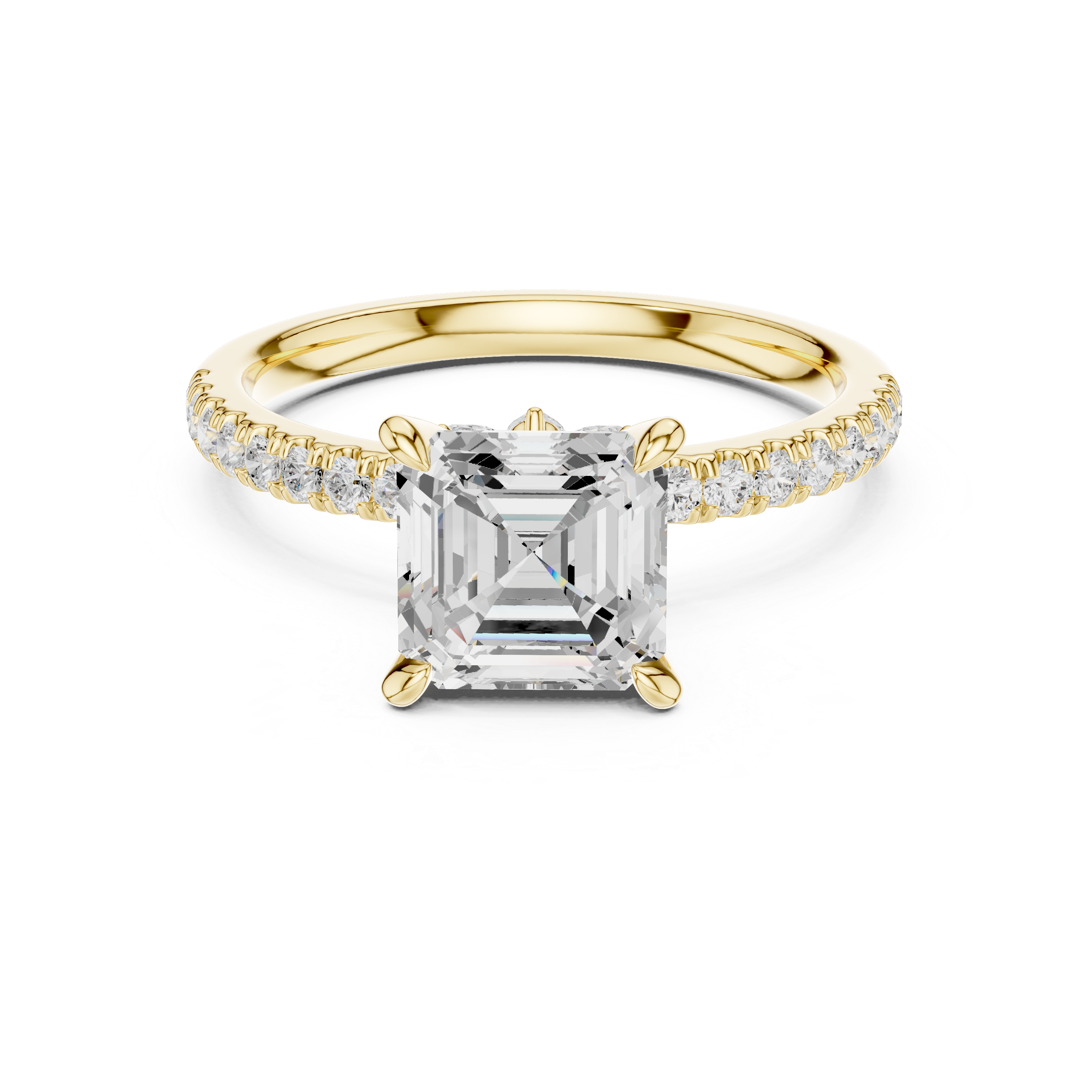 Asscher Cut Diamond with Marquise Hidden Accents Pave Band Ring