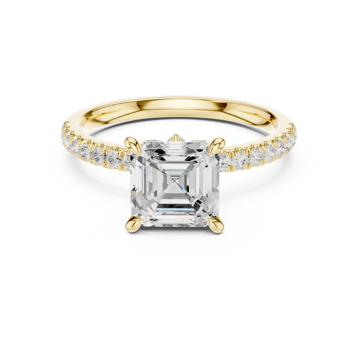 Asscher Cut Diamond with Marquise Hidden Accents Pave Band Ring