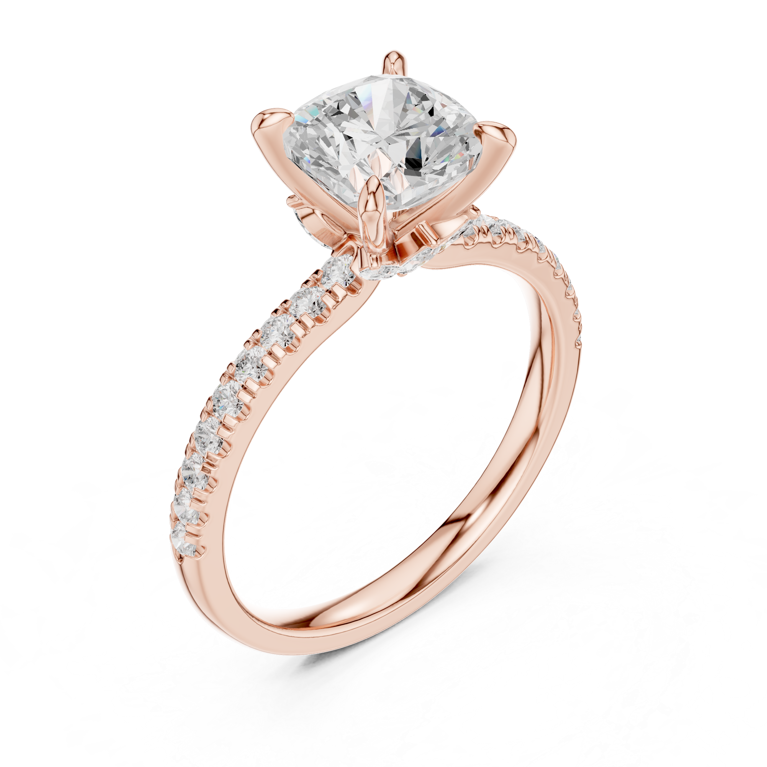 Cushion Cut Diamond with Marquise Hidden Accents Pave Band Ring