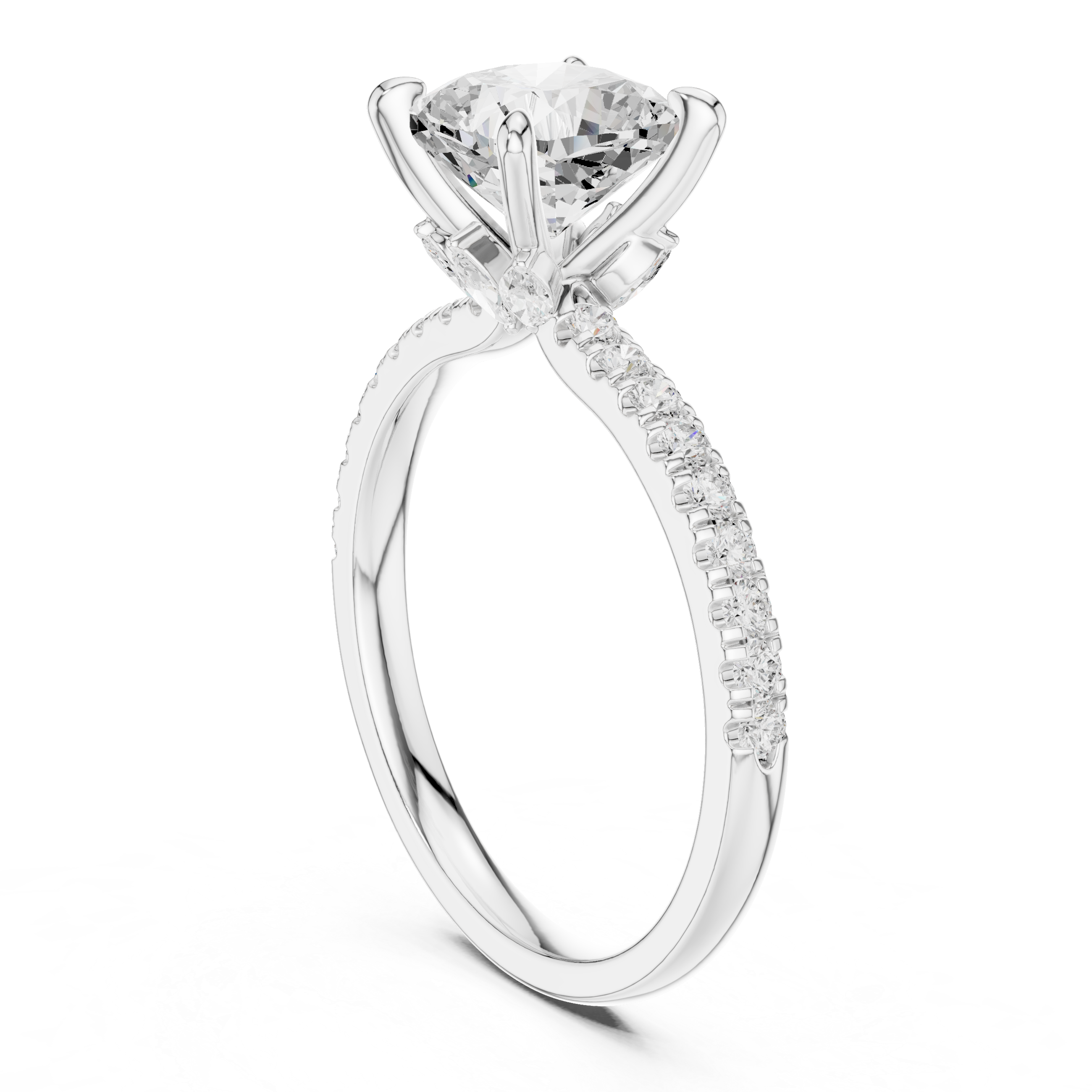 Cushion Cut Diamond with Marquise Hidden Accents Pave Band Ring