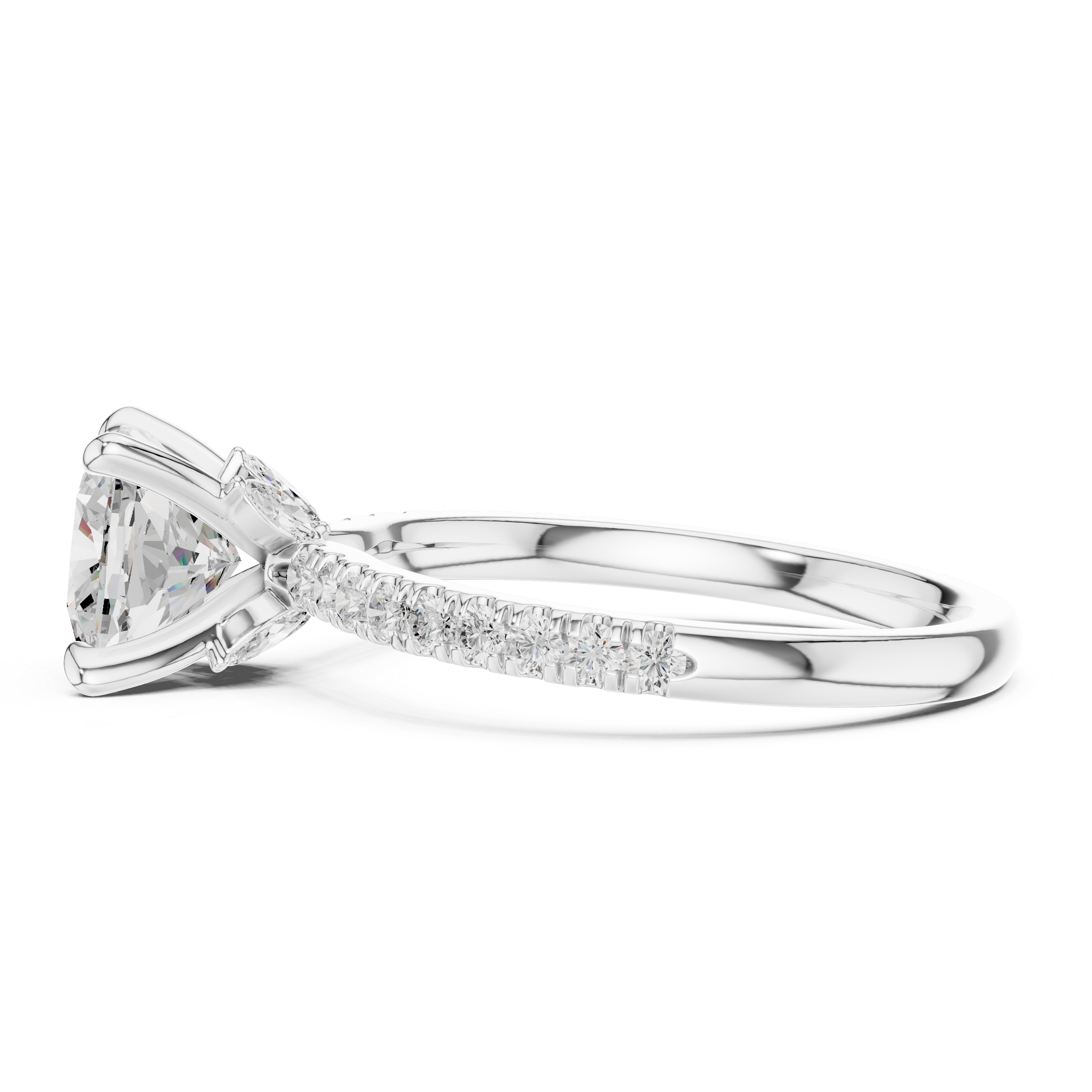 Cushion Cut Diamond with Marquise Hidden Accents Pave Band Ring