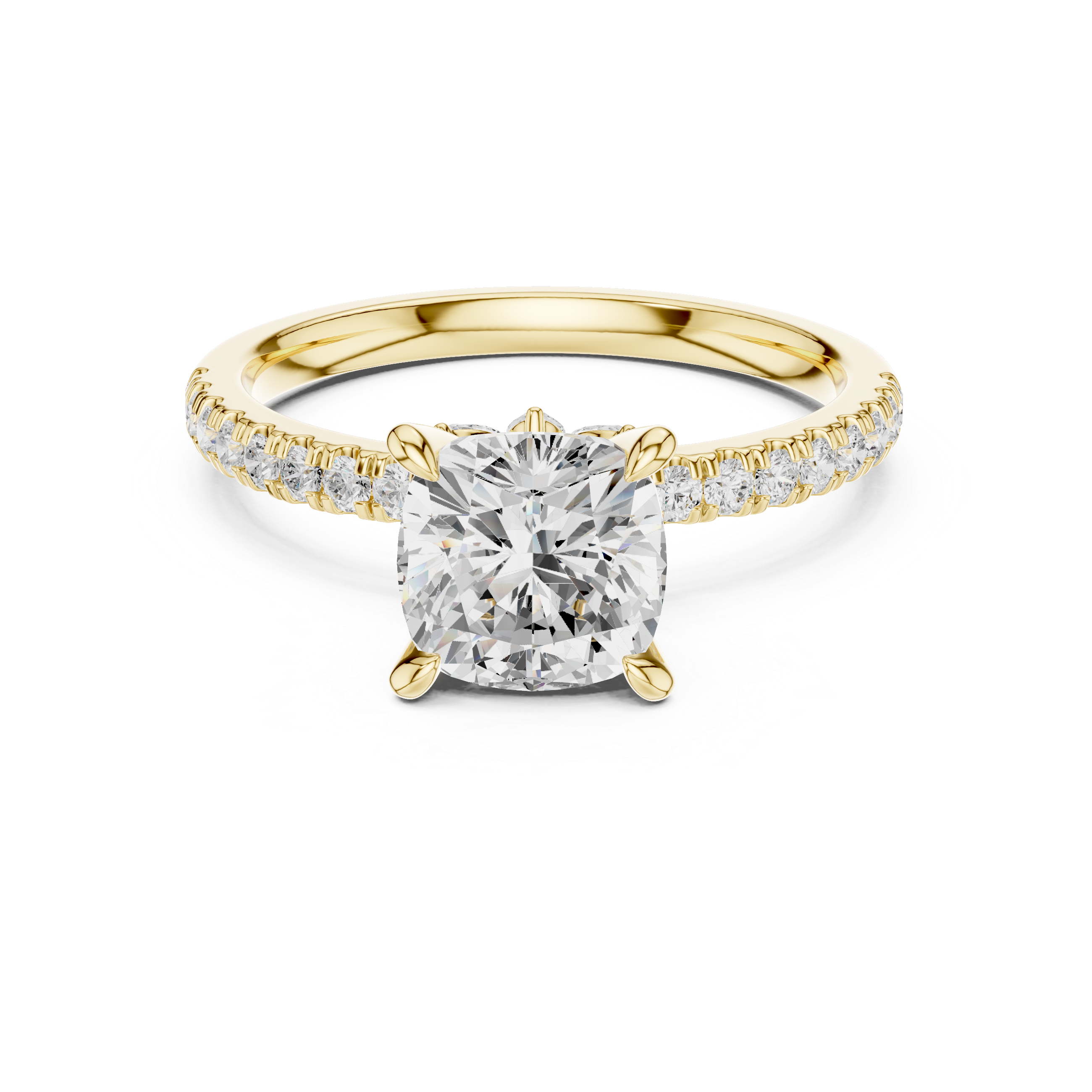 Cushion Cut Diamond with Marquise Hidden Accents Pave Band Ring