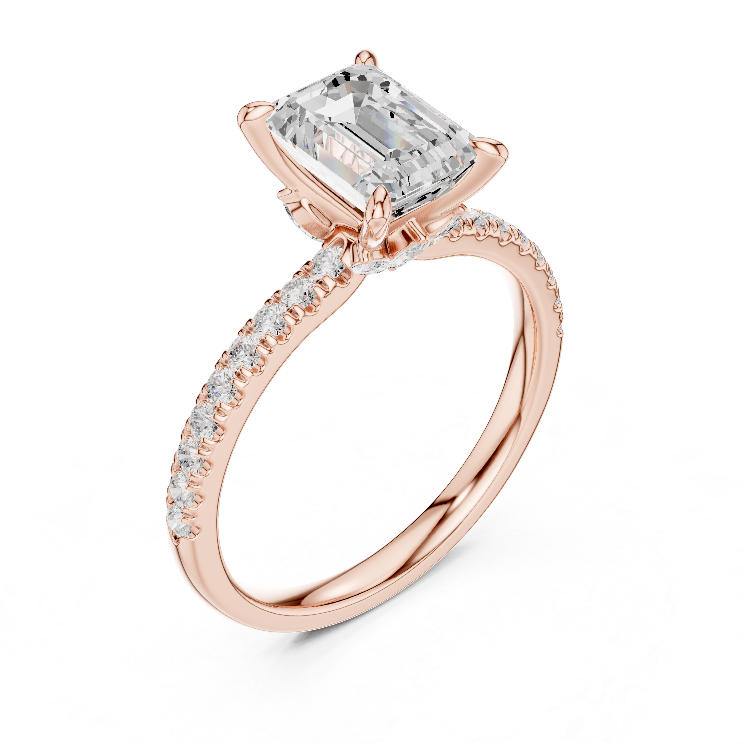 Emerald Cut Diamond with Marquise Hidden Accents Pave Band Ring