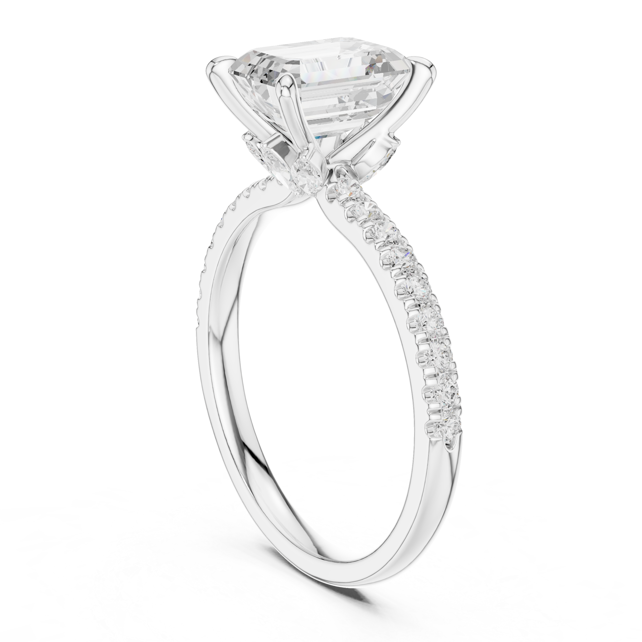 Emerald Cut Diamond with Marquise Hidden Accents Pave Band Ring