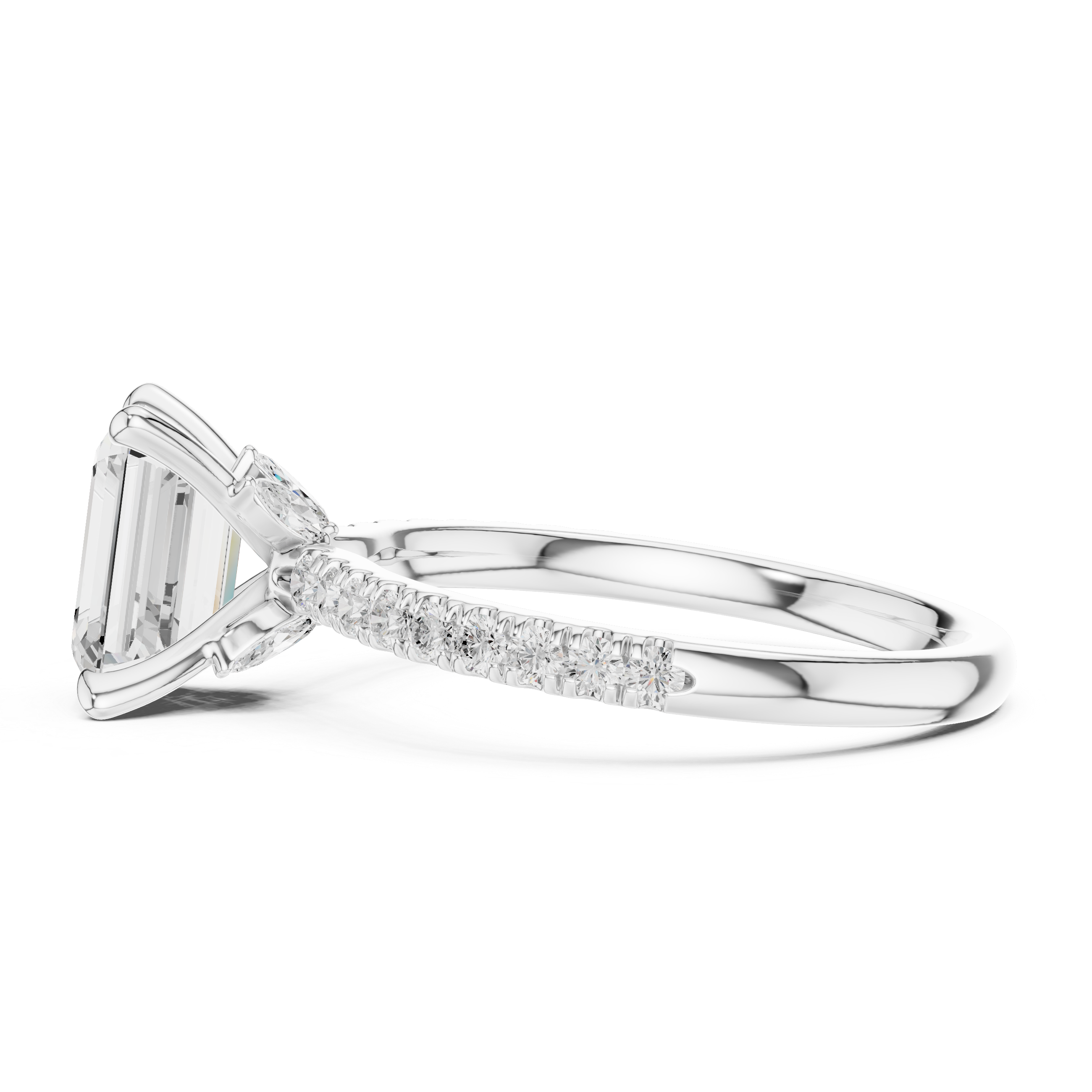 Emerald Cut Diamond with Marquise Hidden Accents Pave Band Ring