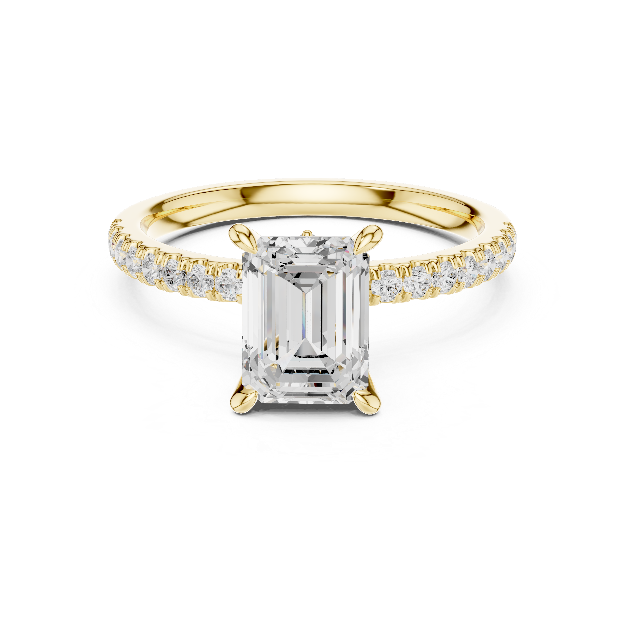 Emerald Cut Diamond with Marquise Hidden Accents Pave Band Ring