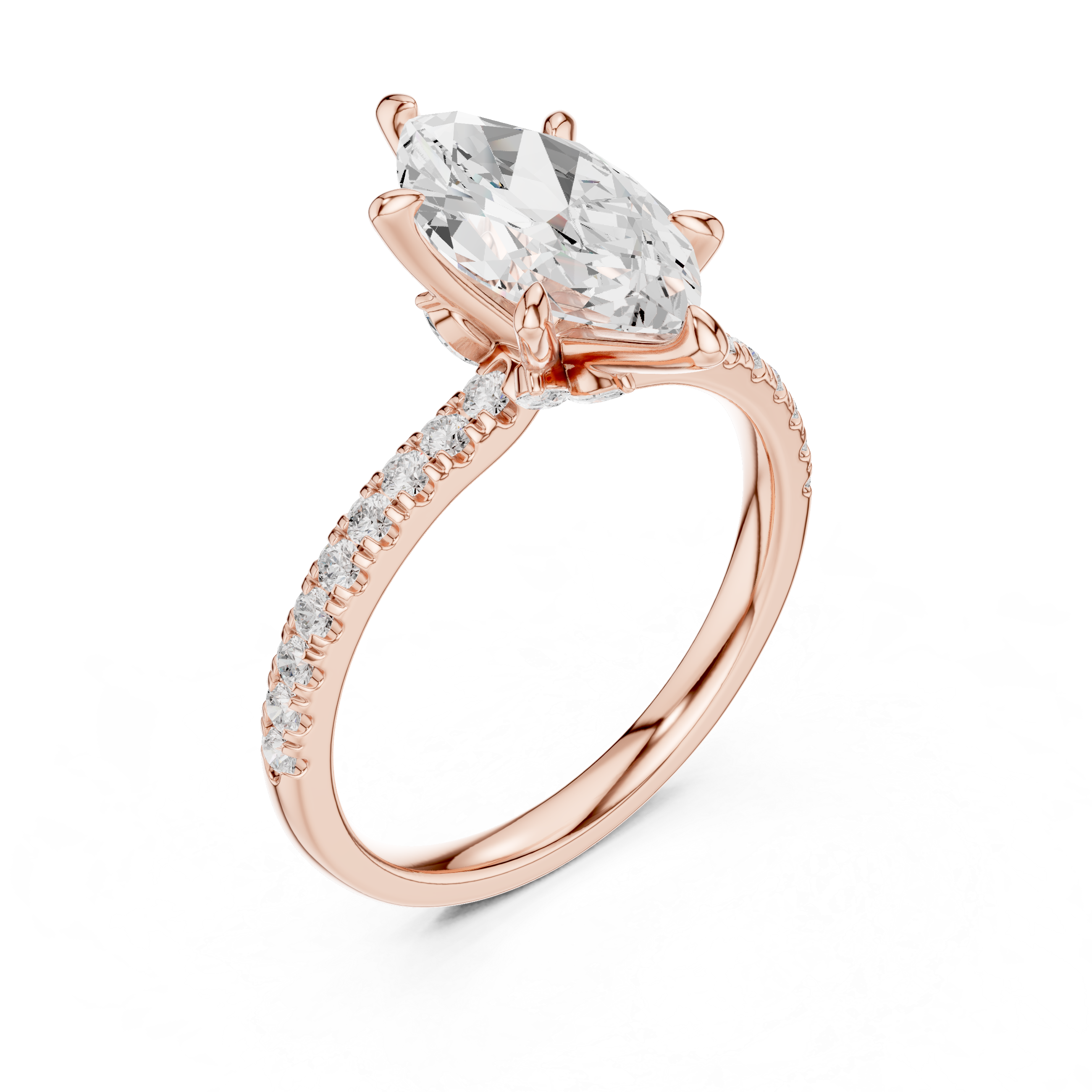 Marquise Cut Diamond with Marquise Hidden Accents Pave Band Ring