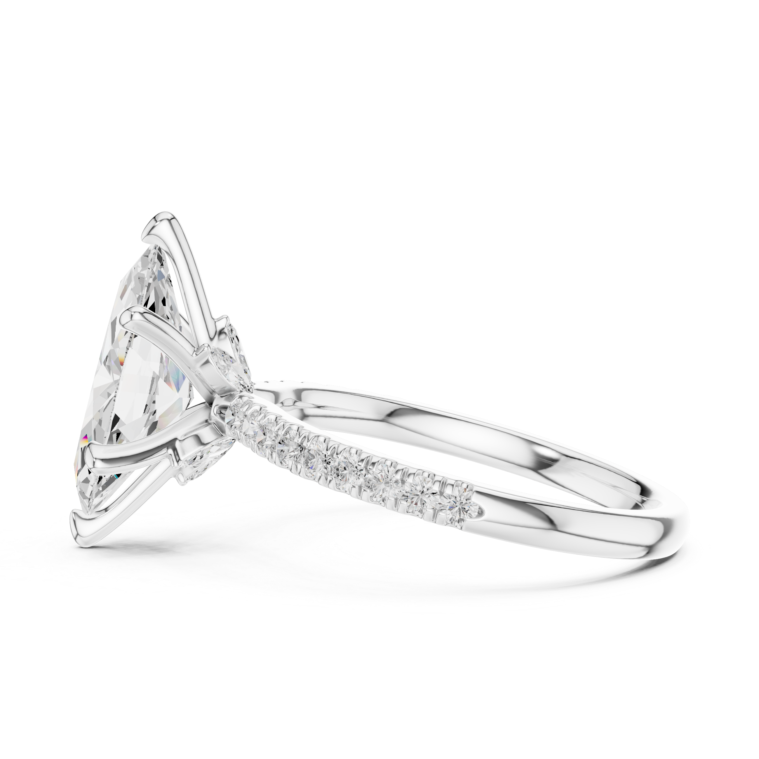 Marquise Cut Diamond with Marquise Hidden Accents Pave Band Ring