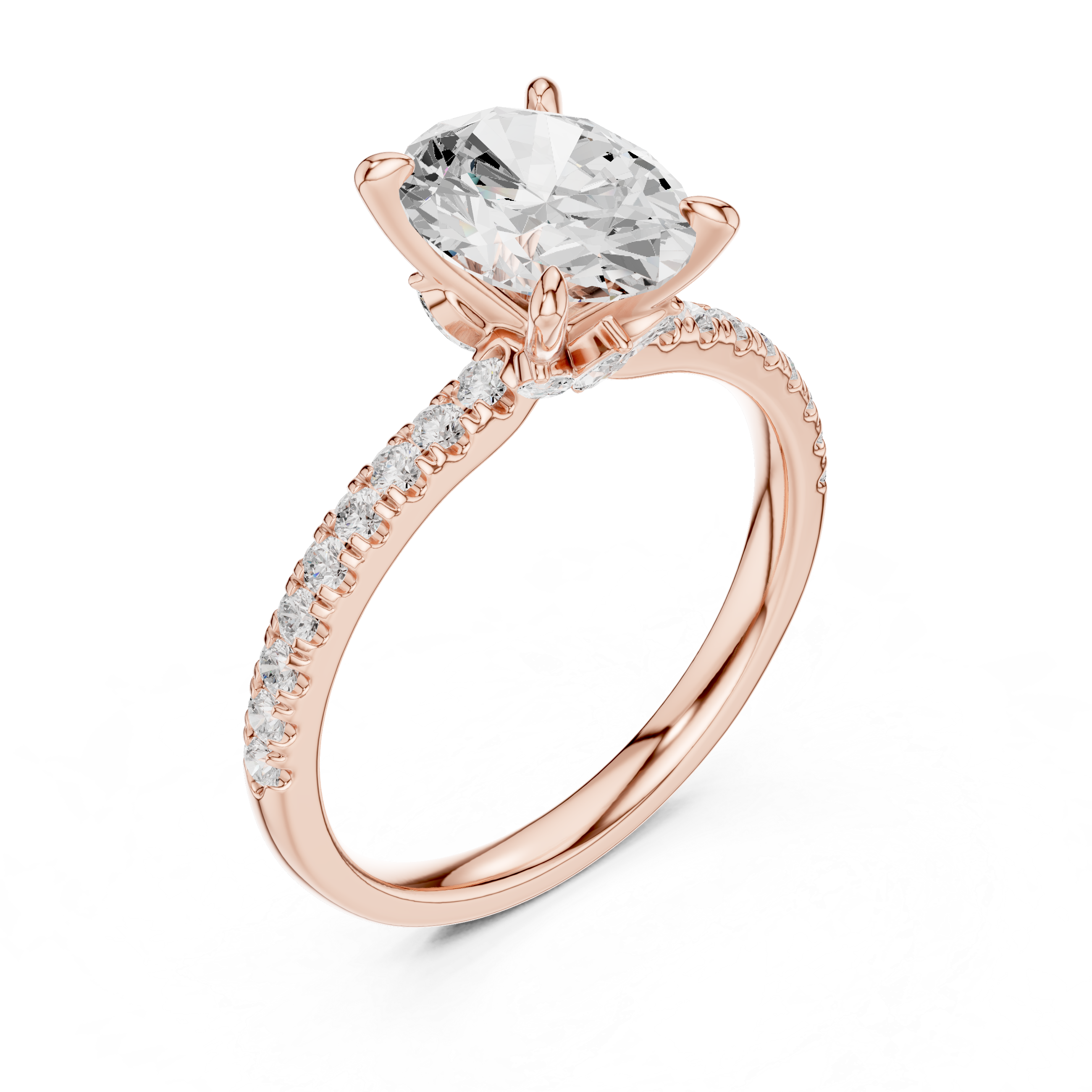 Oval Cut Diamond with Marquise Hidden Accents Pave Band Ring