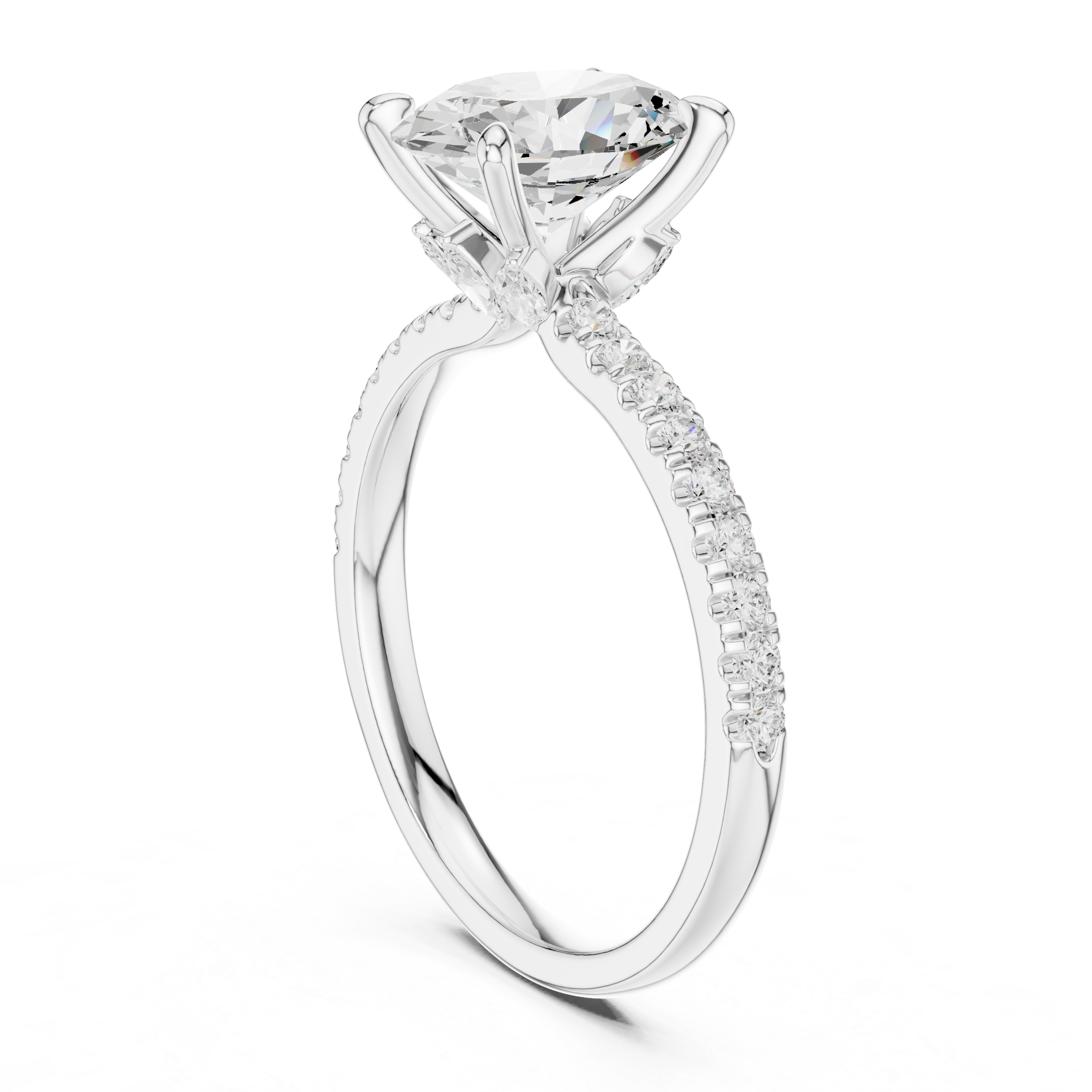Oval Cut Diamond with Marquise Hidden Accents Pave Band Ring