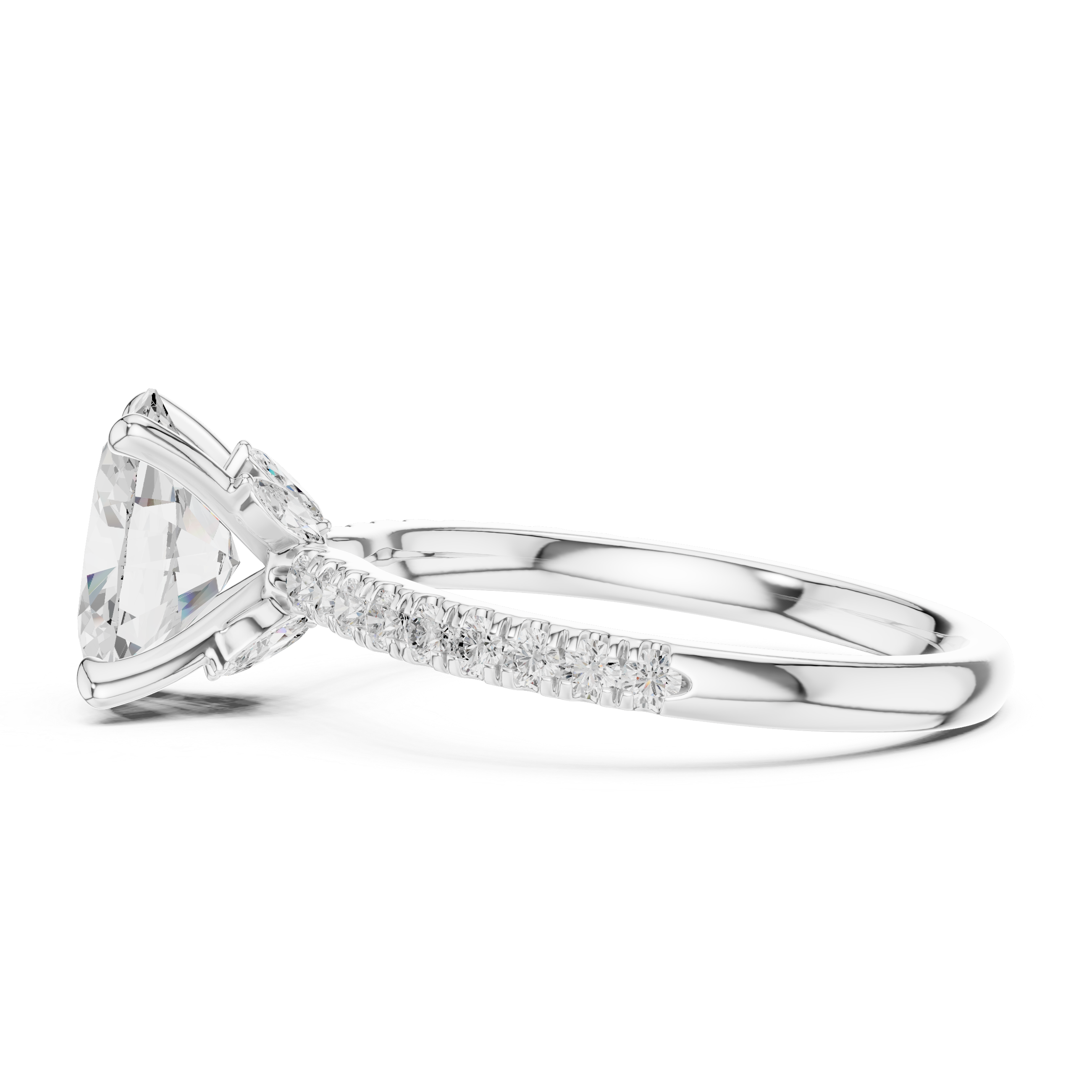 Oval Cut Diamond with Marquise Hidden Accents Pave Band Ring