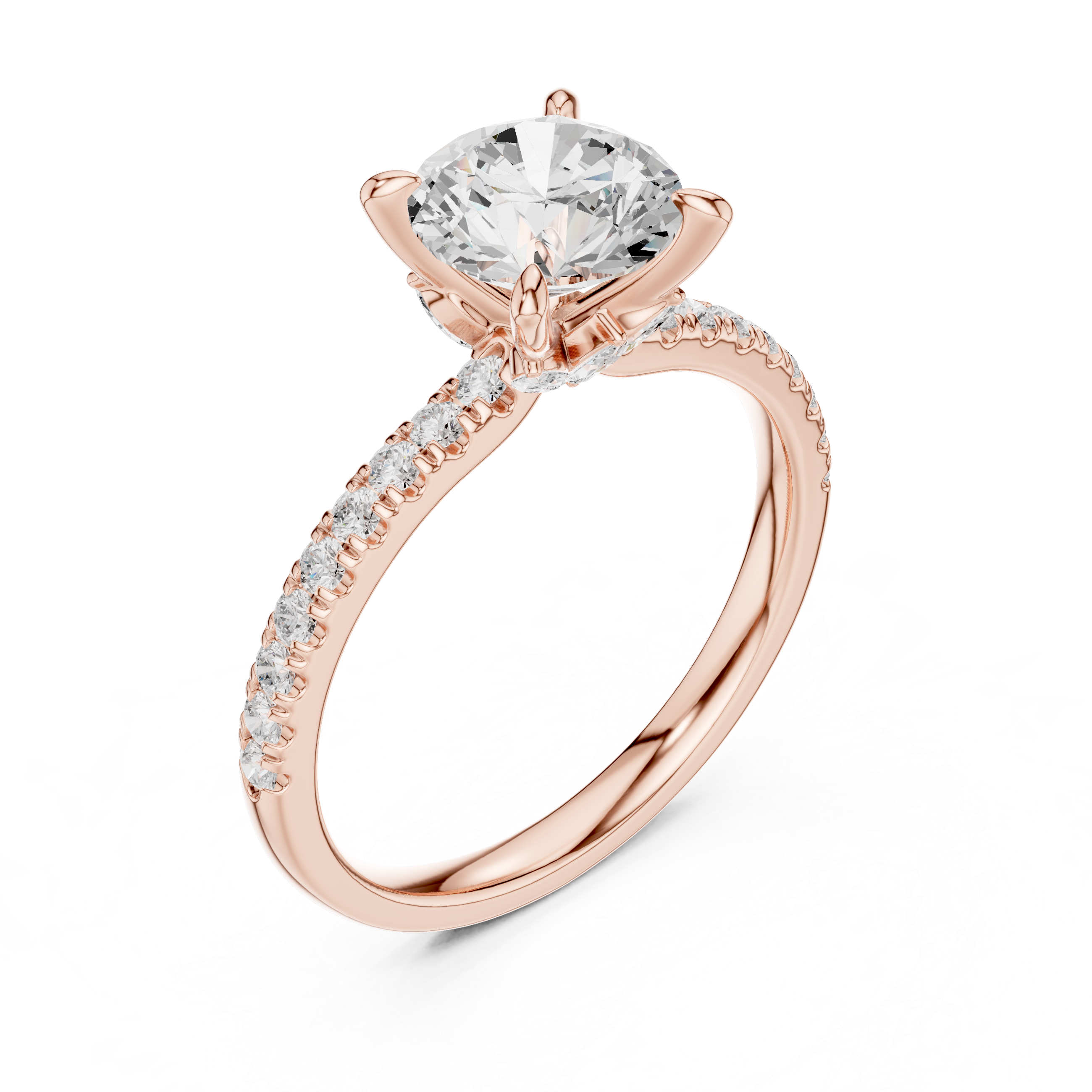 Round Cut Diamond with Marquise Hidden Accents Pave Band Ring