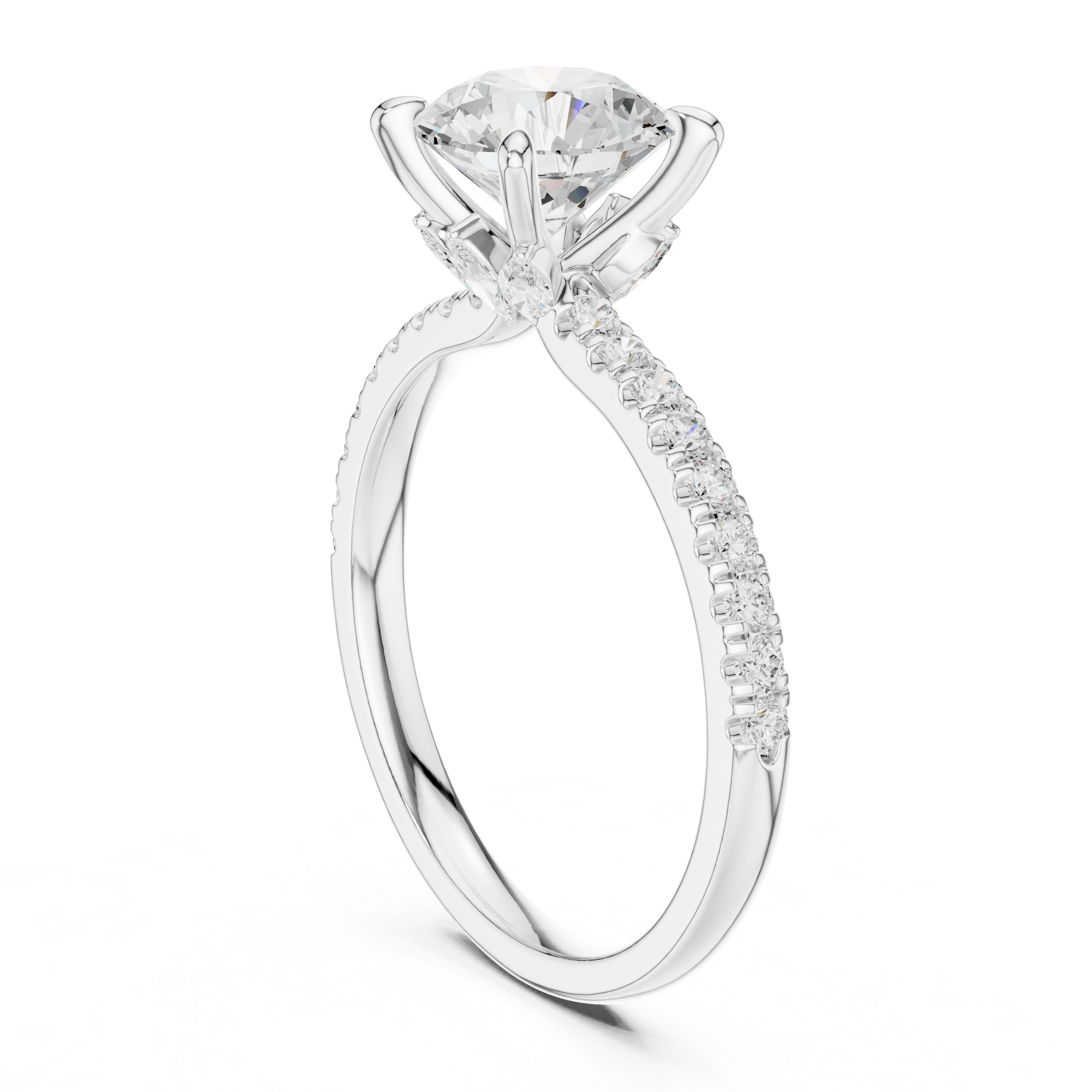 Round Cut Diamond with Marquise Hidden Accents Pave Band Ring