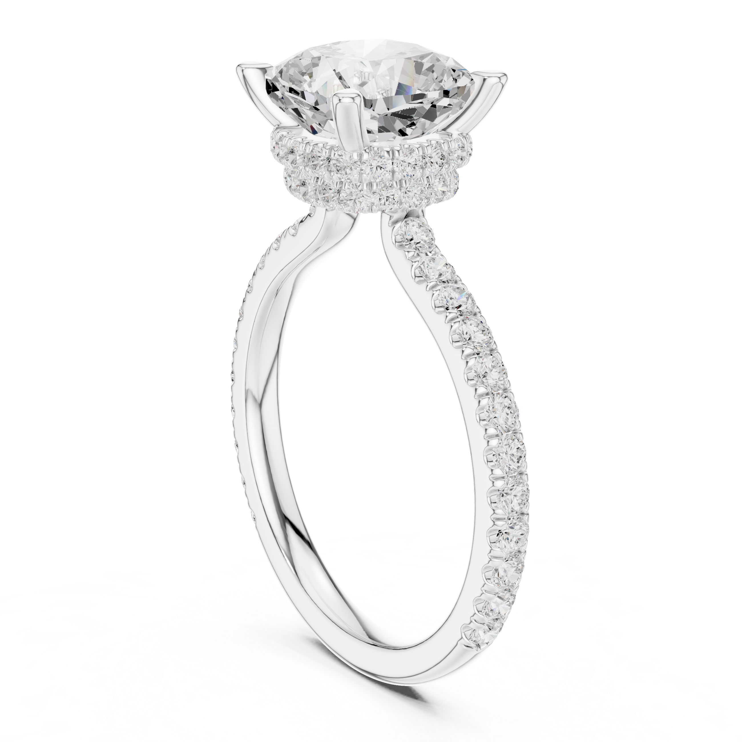 Cushion Cut Diamond Double Hidden Halo and Pave Engagement Ring