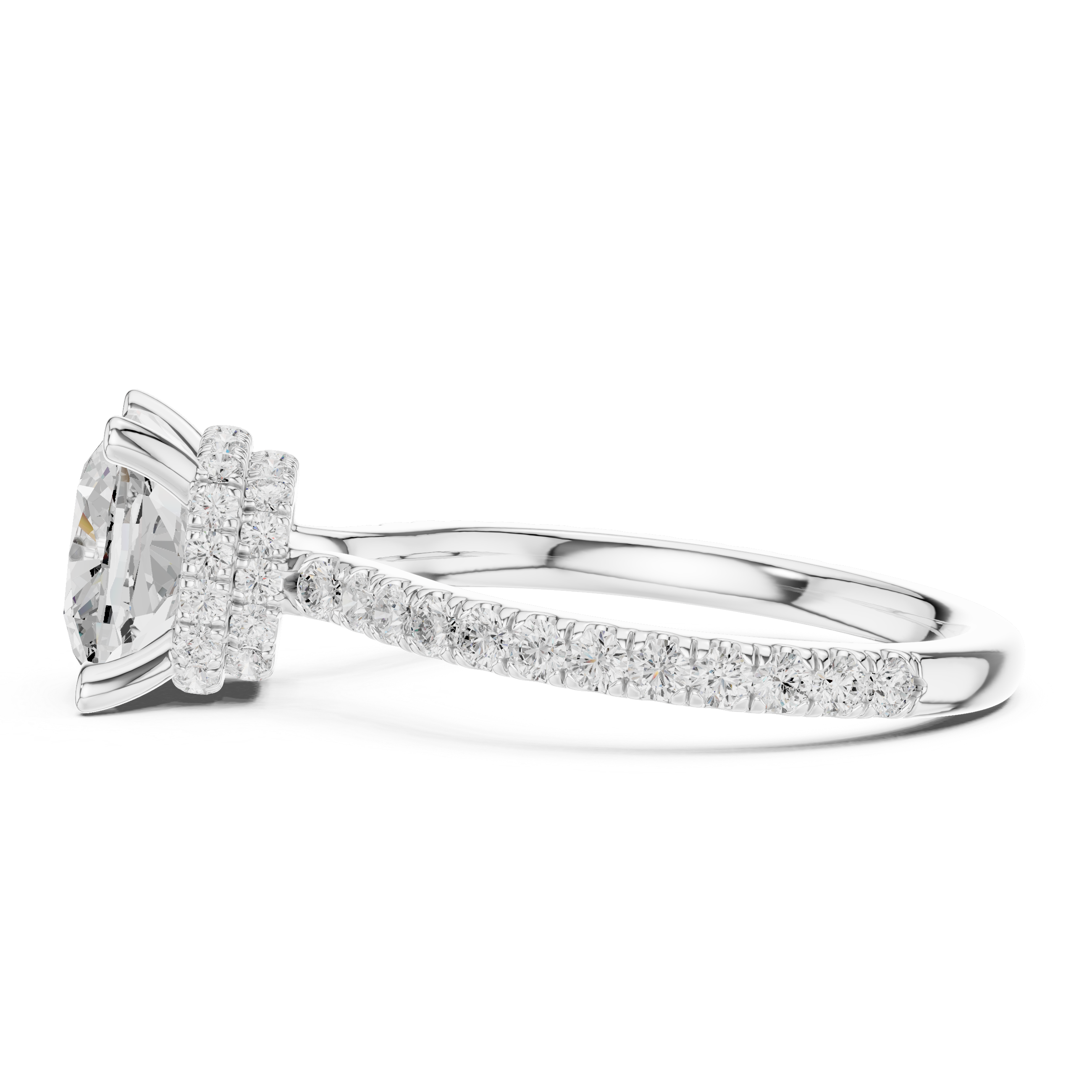 Cushion Cut Diamond Double Hidden Halo and Pave Engagement Ring