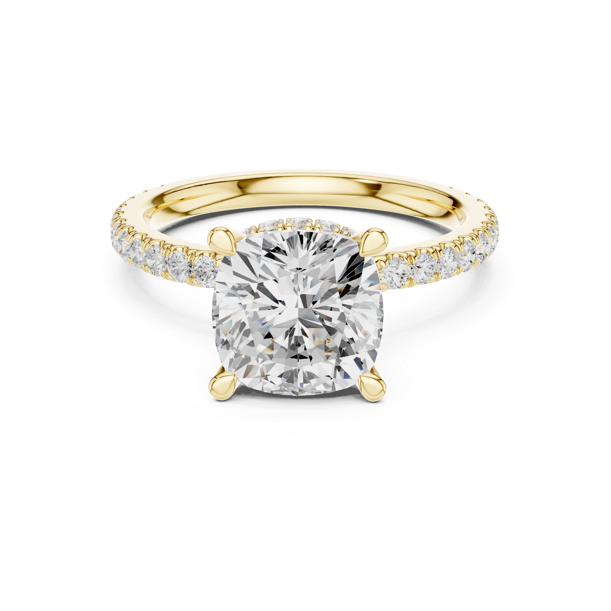 Cushion Cut Diamond Double Hidden Halo and Pave Engagement Ring