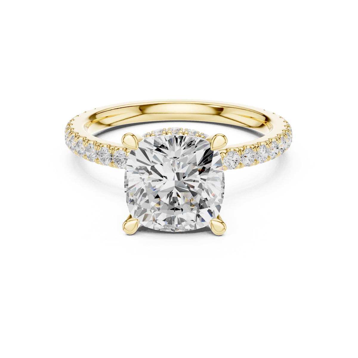 Cushion Cut Diamond Double Hidden Halo and Pave Engagement Ring