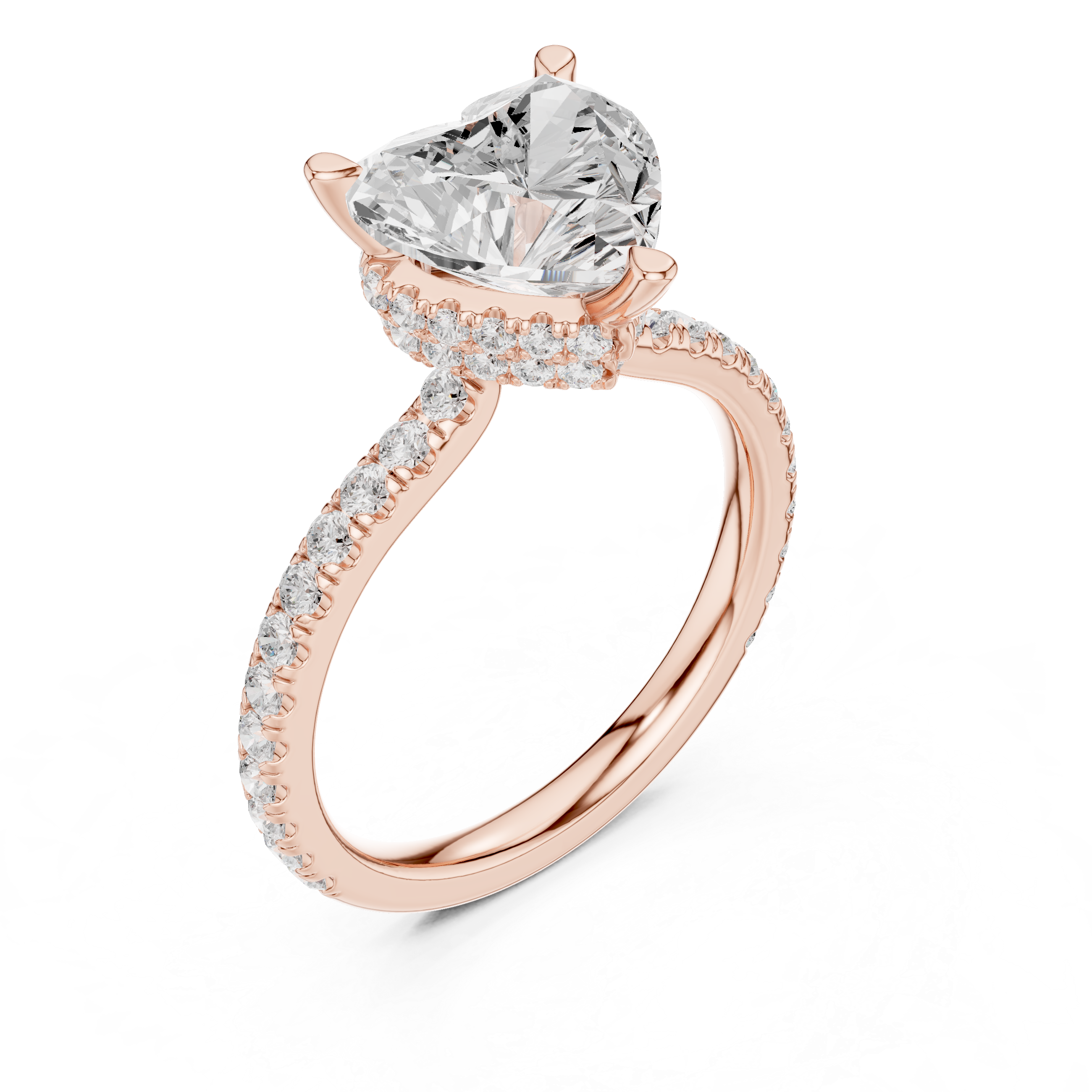 Heart Cut Diamond Double Hidden Halo and Pave Engagement Ring