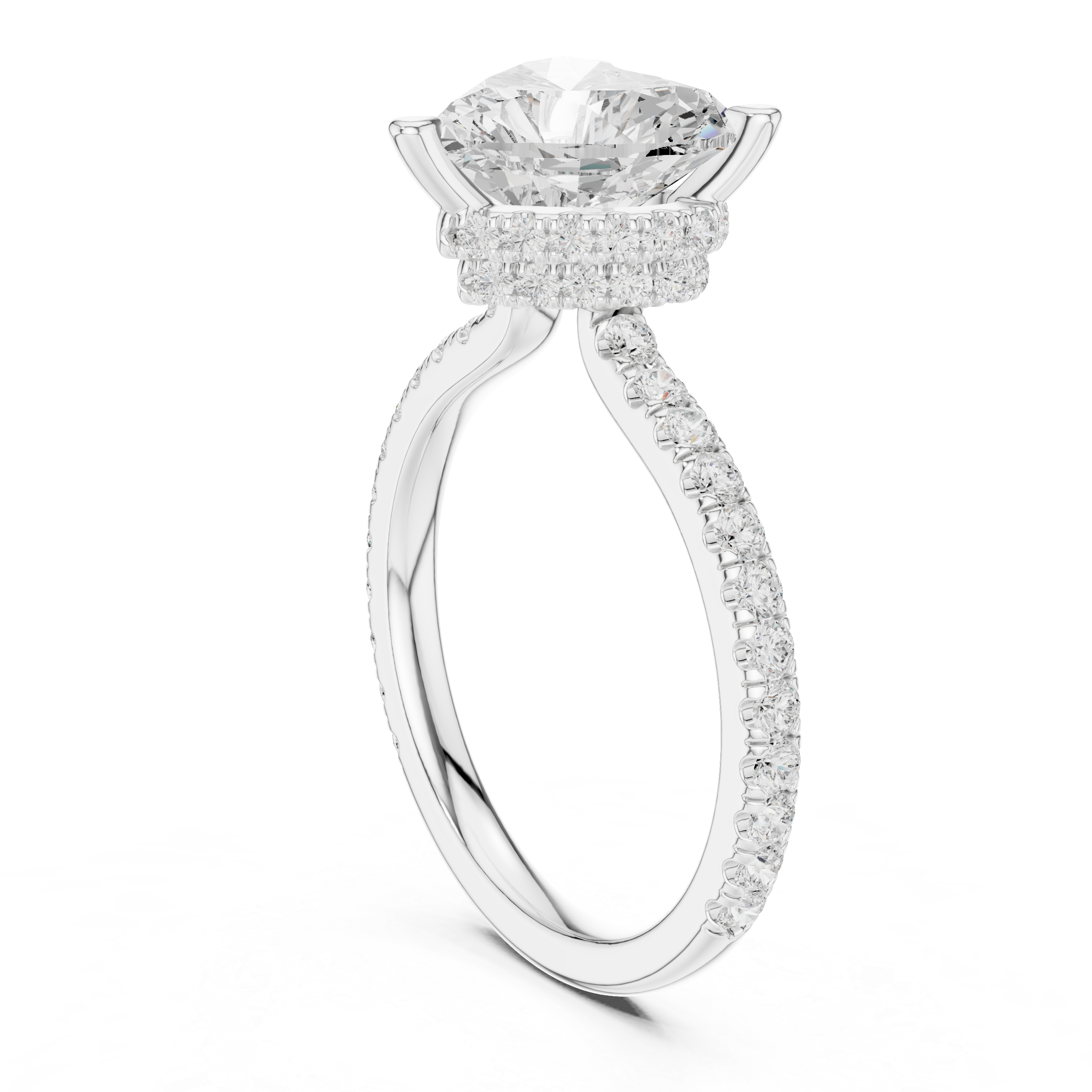 Heart Cut Diamond Double Hidden Halo and Pave Engagement Ring
