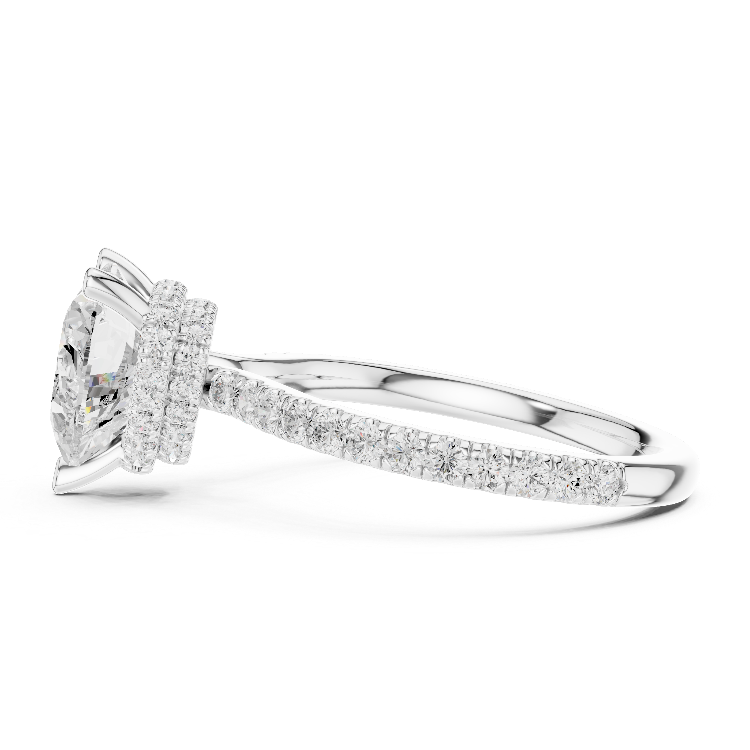 Heart Cut Diamond Double Hidden Halo and Pave Engagement Ring