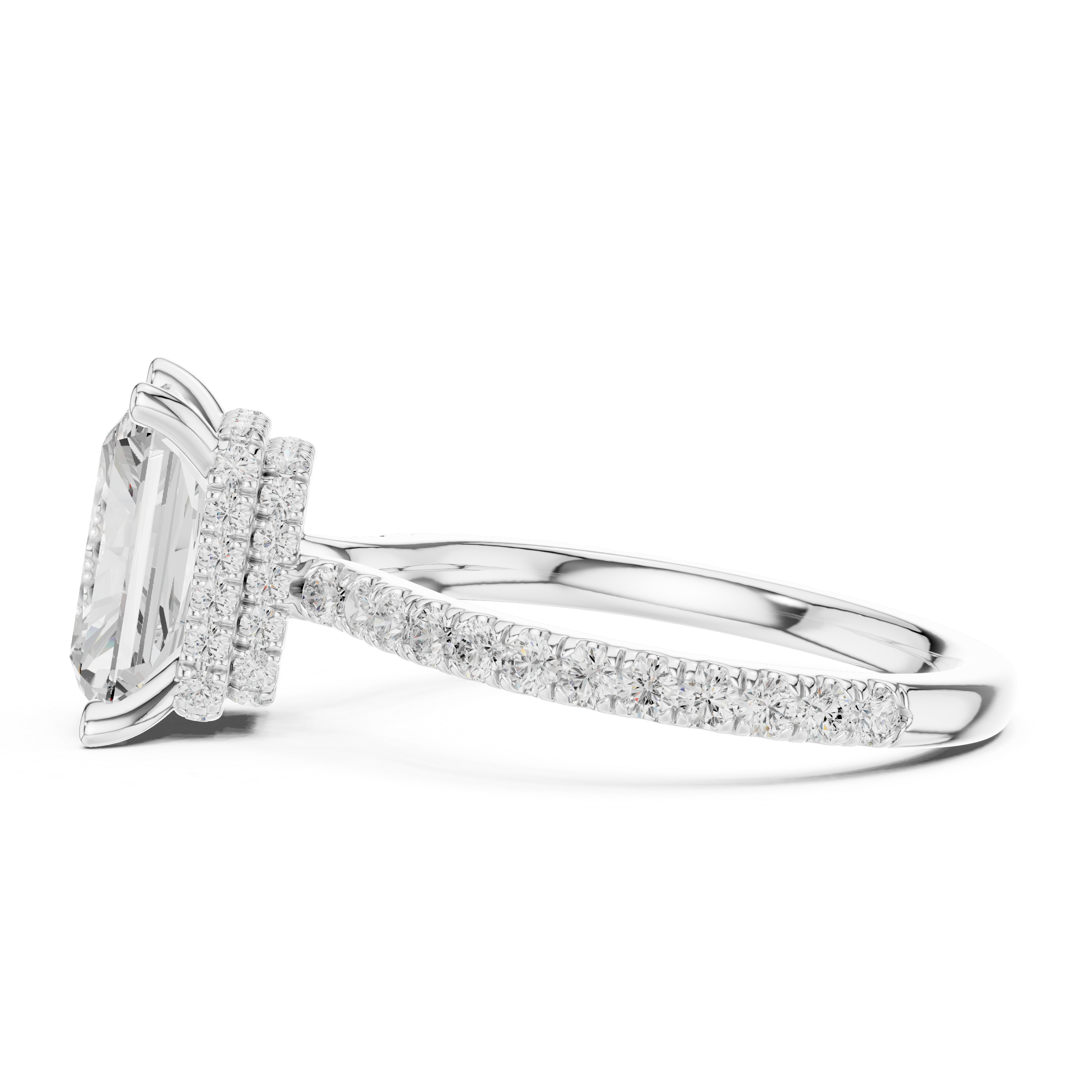 Radiant Cut Diamond Double Hidden Halo and Pave Engagement Ring