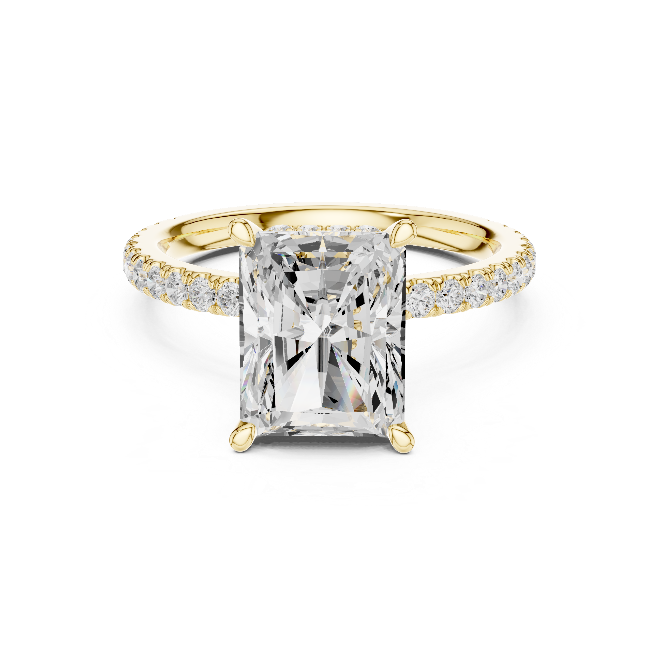 Radiant Cut Diamond Double Hidden Halo and Pave Engagement Ring