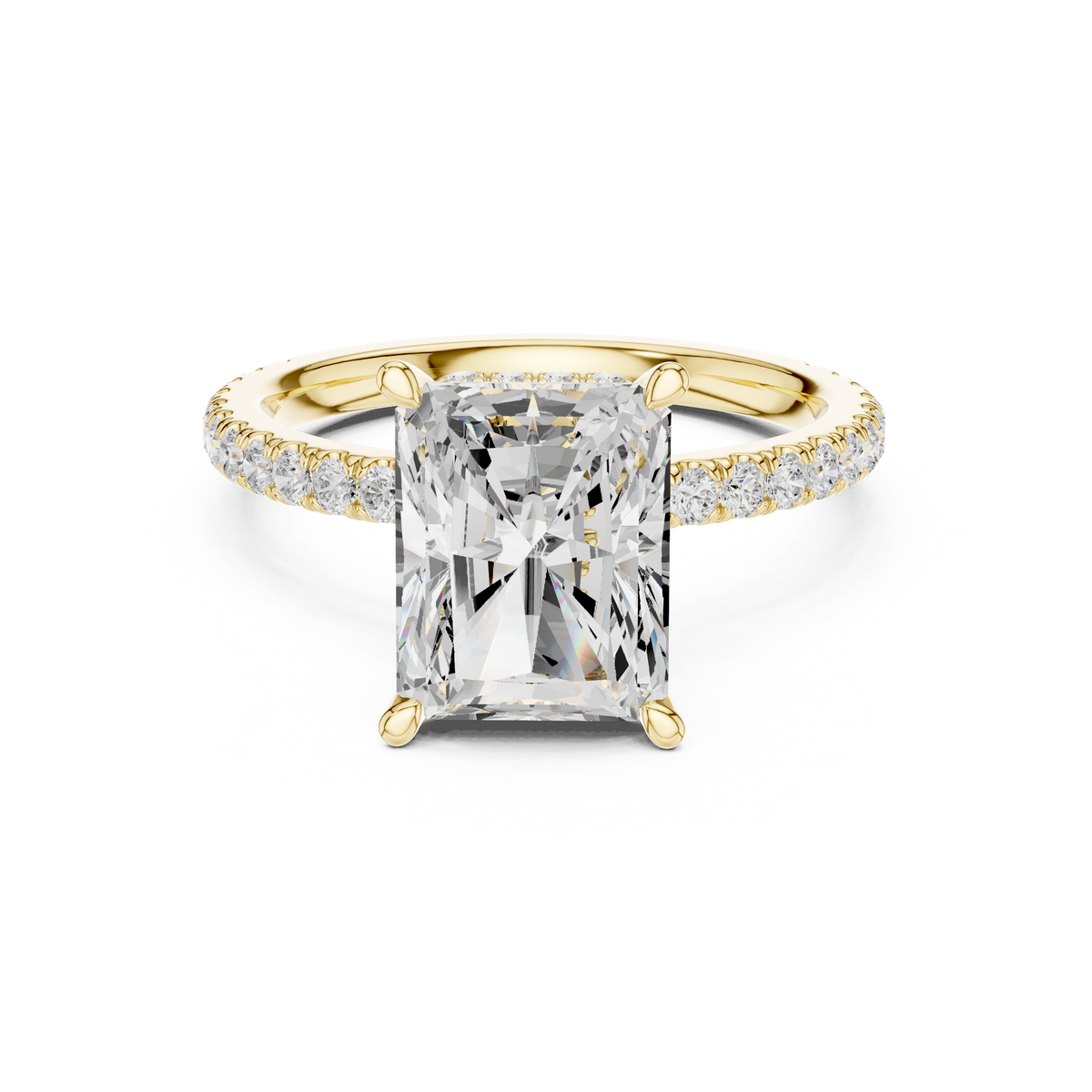 Radiant Cut Diamond Double Hidden Halo and Pave Engagement Ring