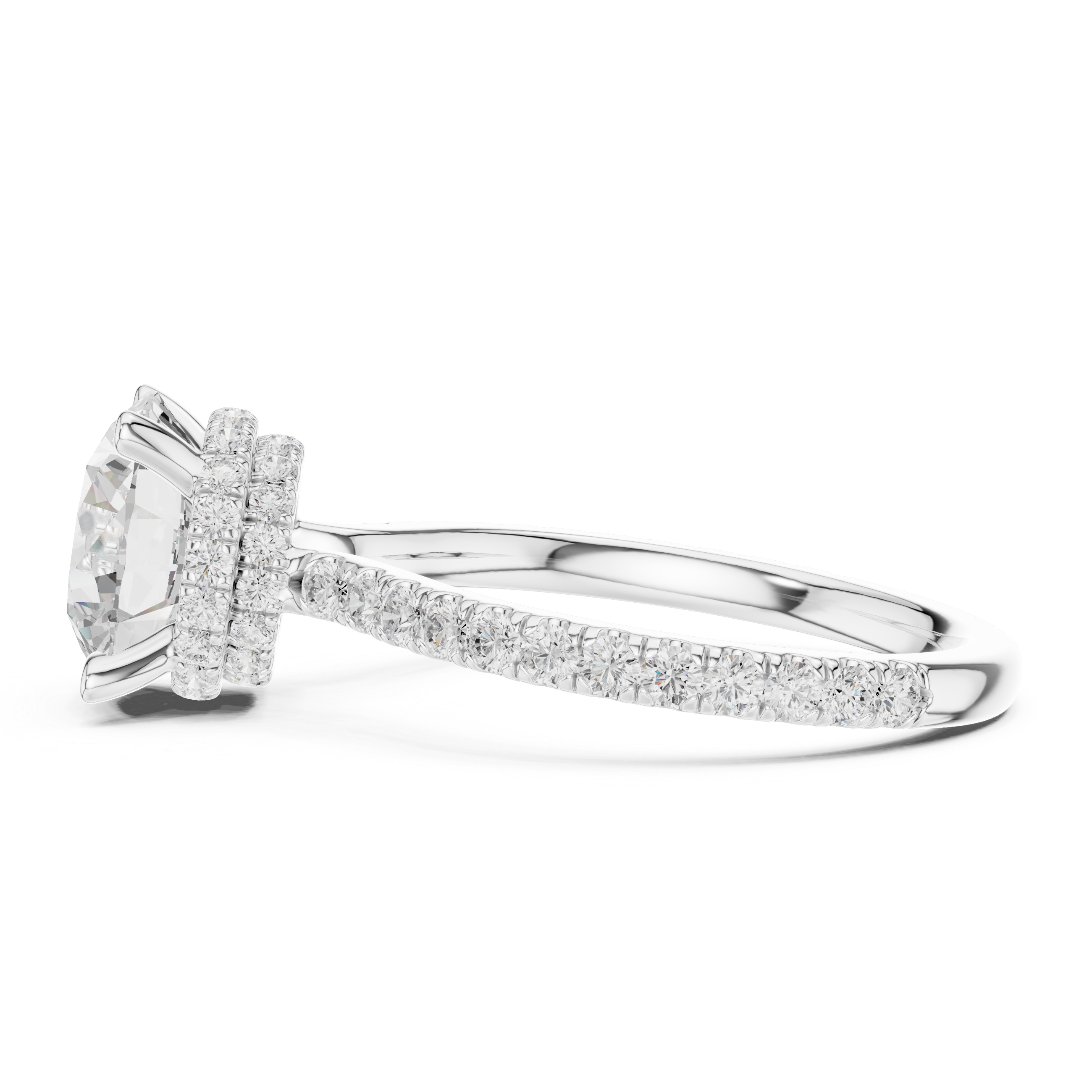 Round Cut Diamond Double Hidden Halo and Pave Engagement Ring