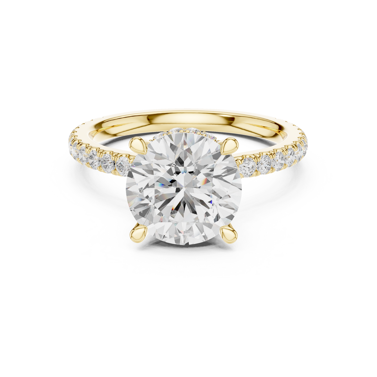 Round Cut Diamond Double Hidden Halo and Pave Engagement Ring