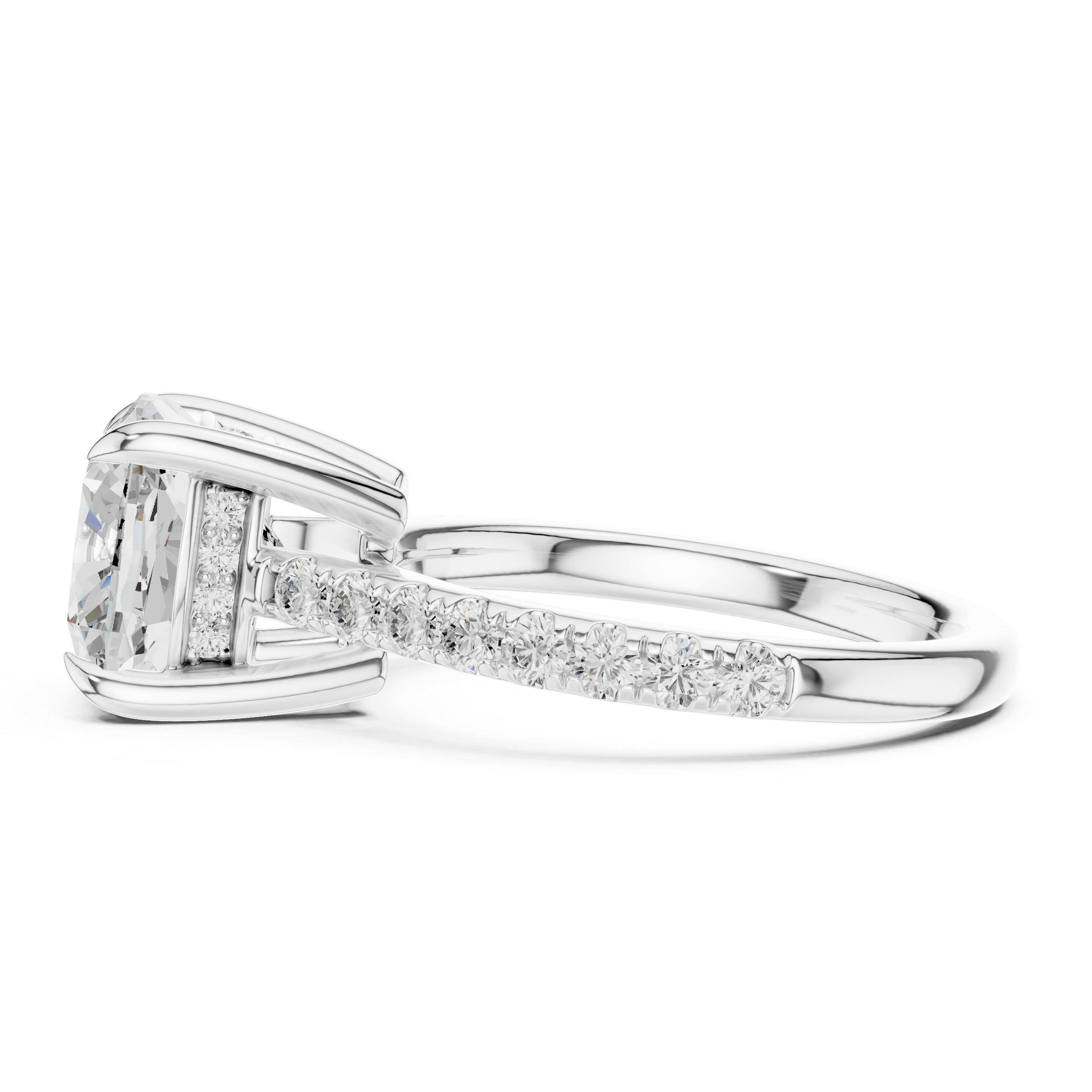 Pave Set Cushion Cut Diamond Hidden Halo Ring