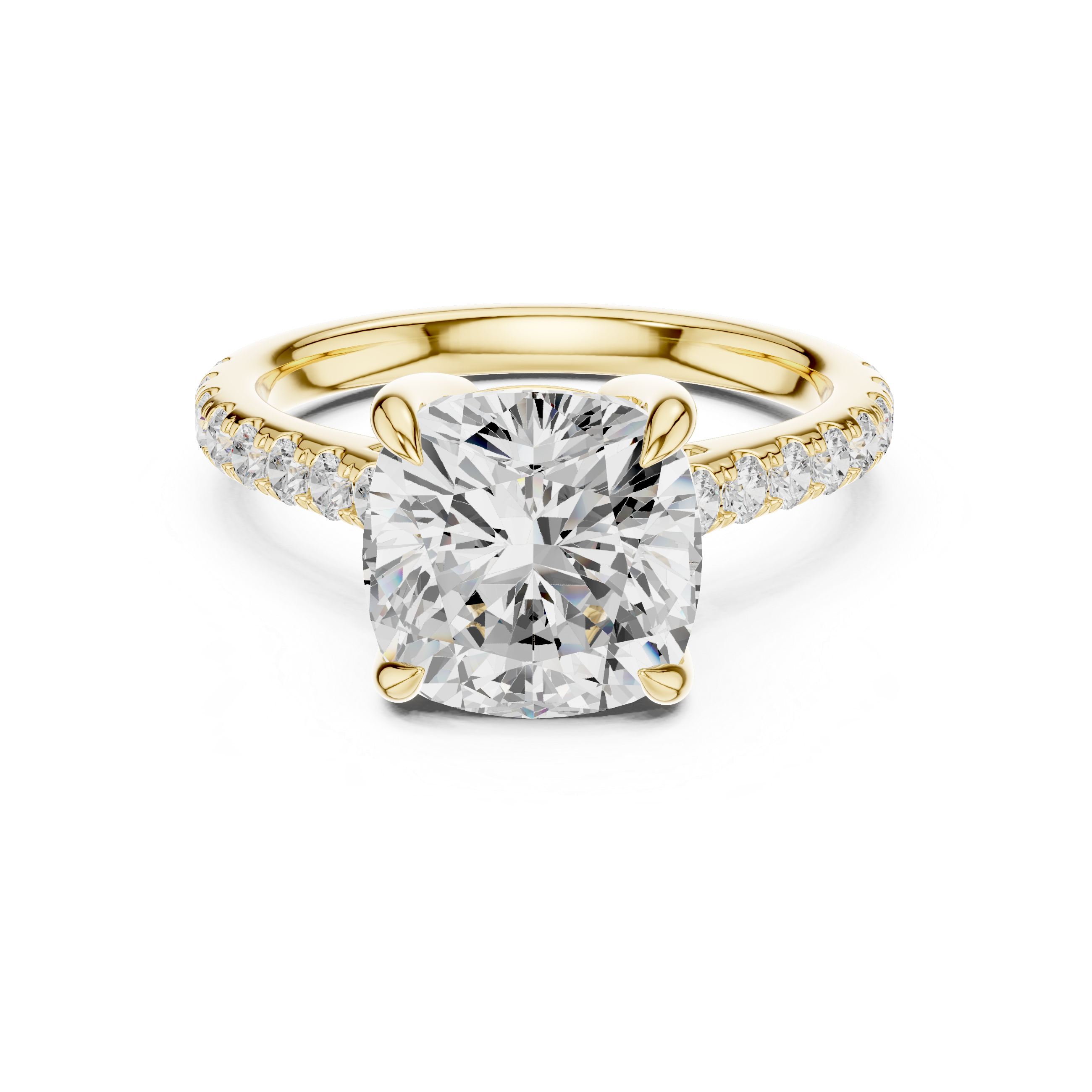 Pave Set Cushion Cut Diamond Hidden Halo Ring
