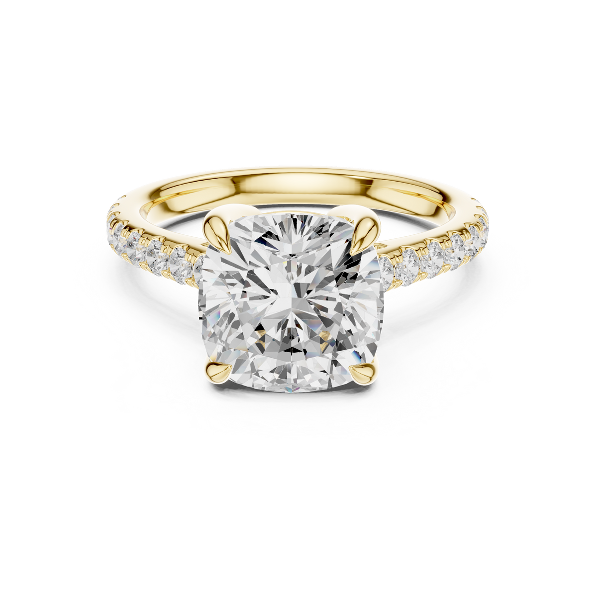Pave Set Cushion Cut Diamond Hidden Halo Ring
