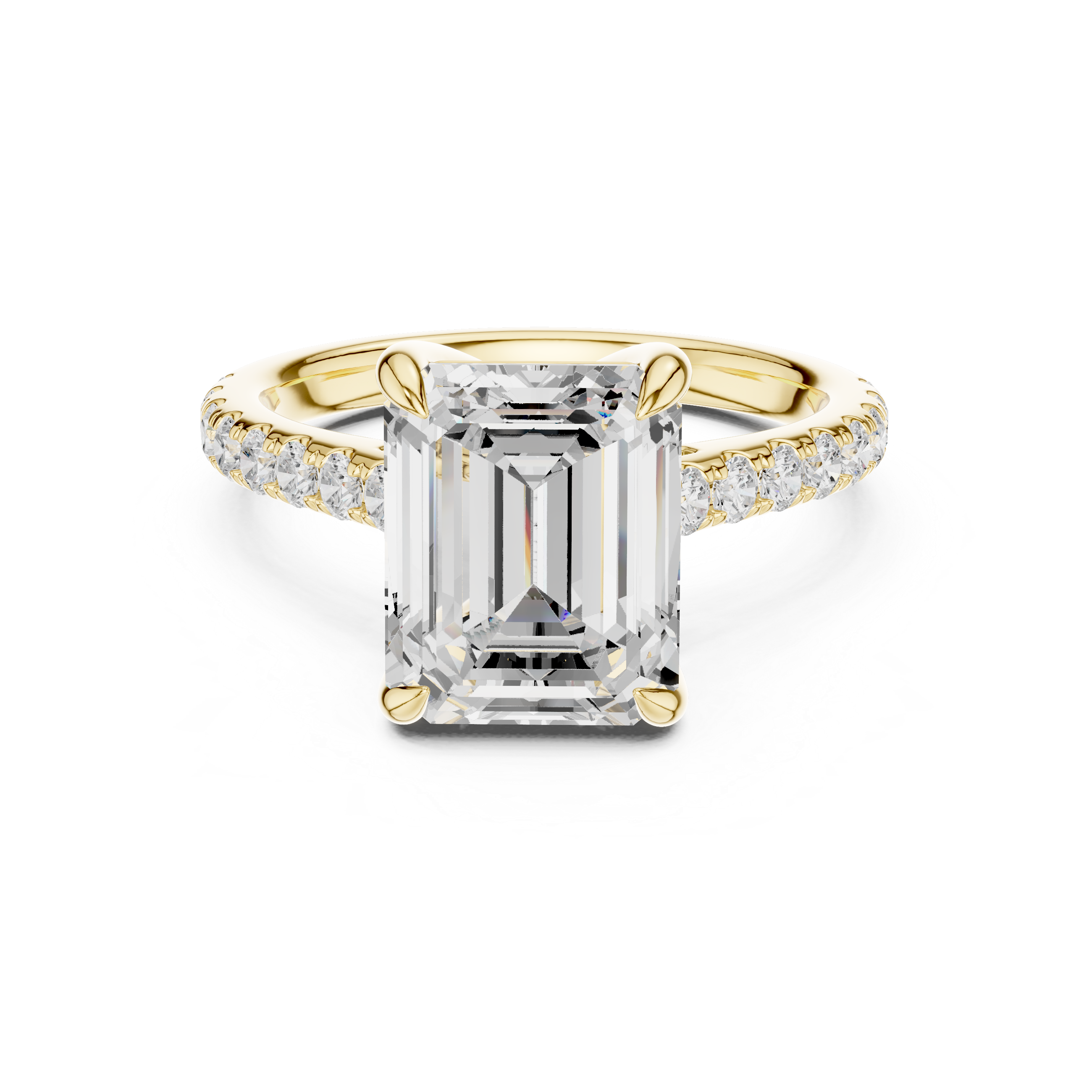 Pave Set Emerald Cut Diamond Hidden Halo Ring
