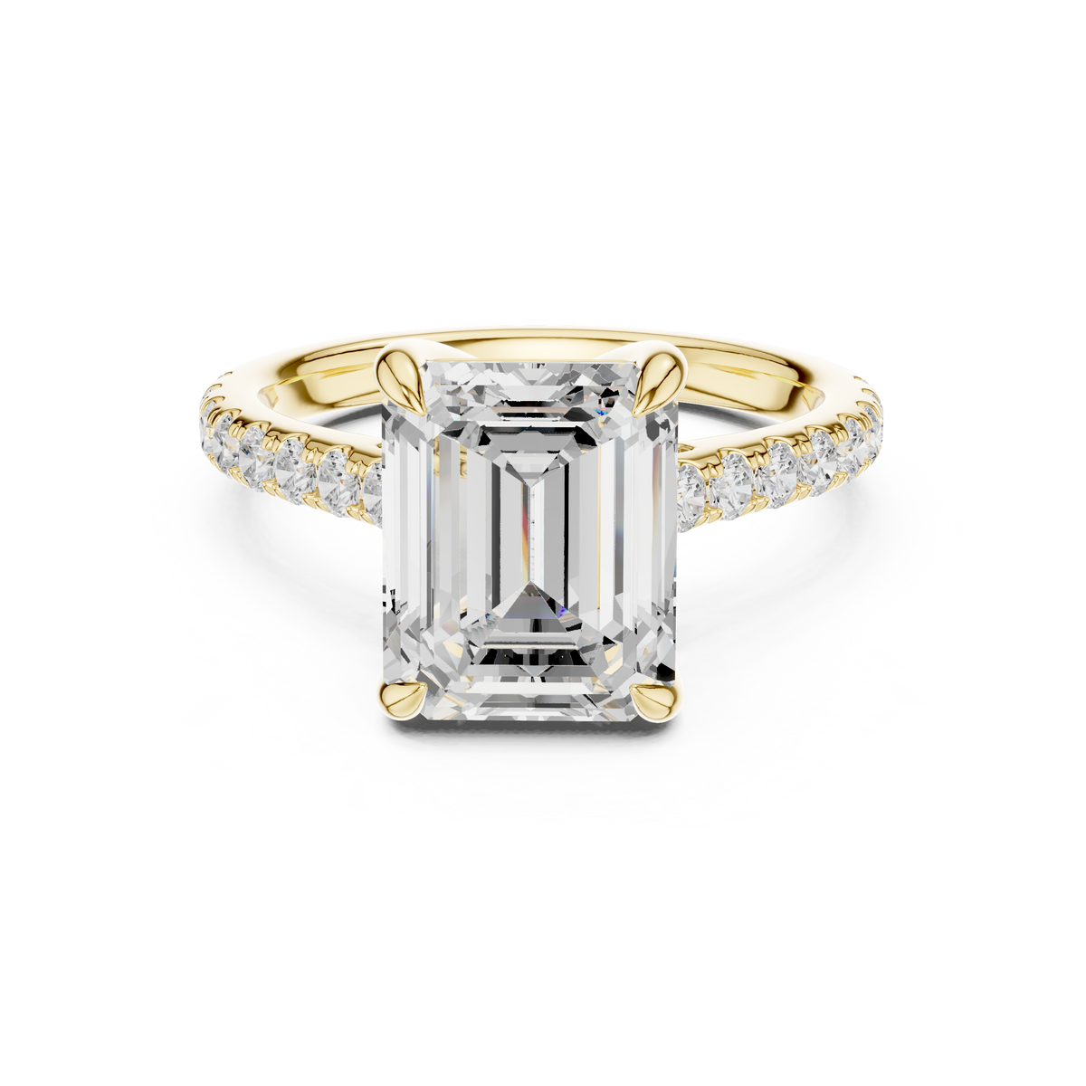 Pave Set Emerald Cut Diamond Hidden Halo Ring