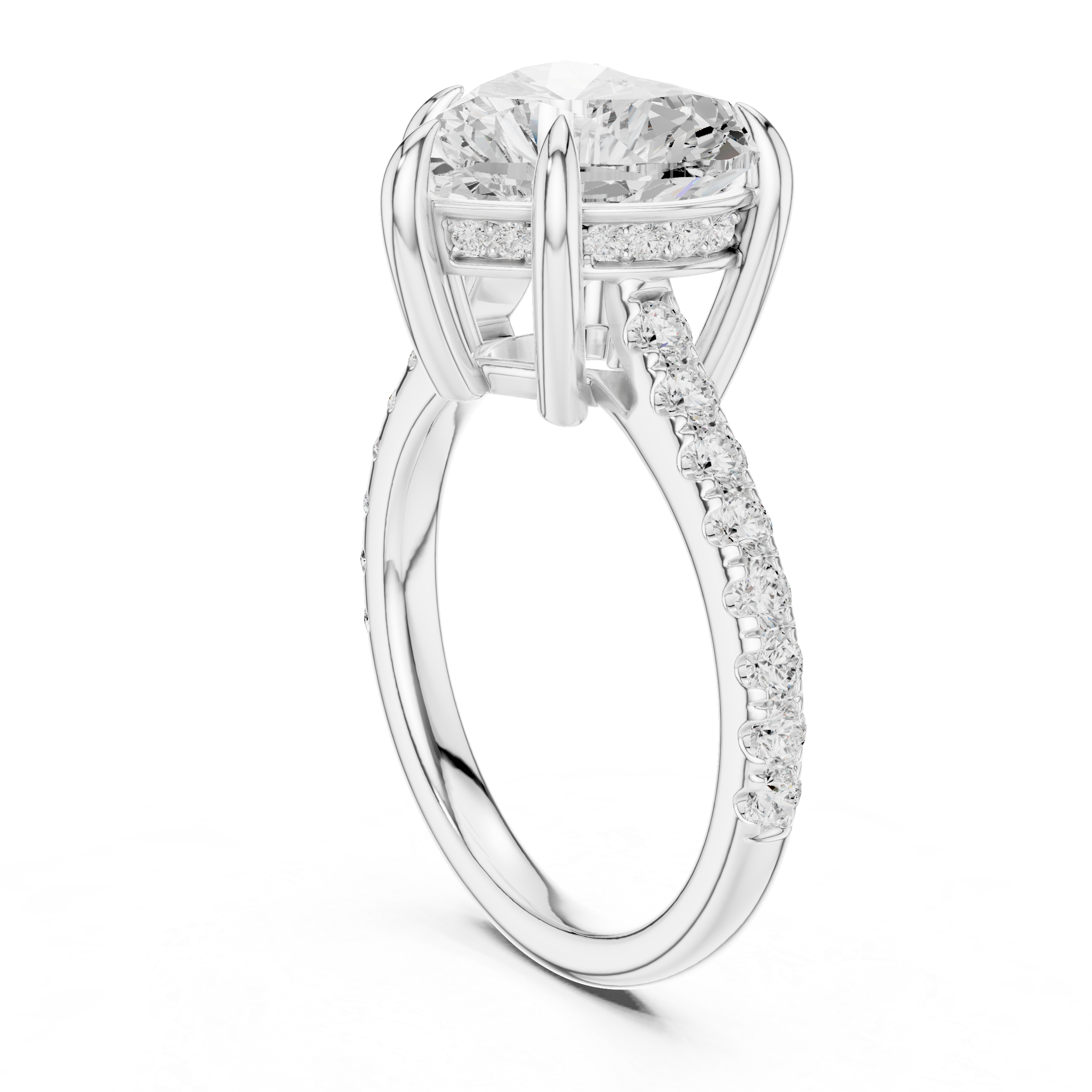 Pave Set Heart Cut Diamond Hidden Halo Ring