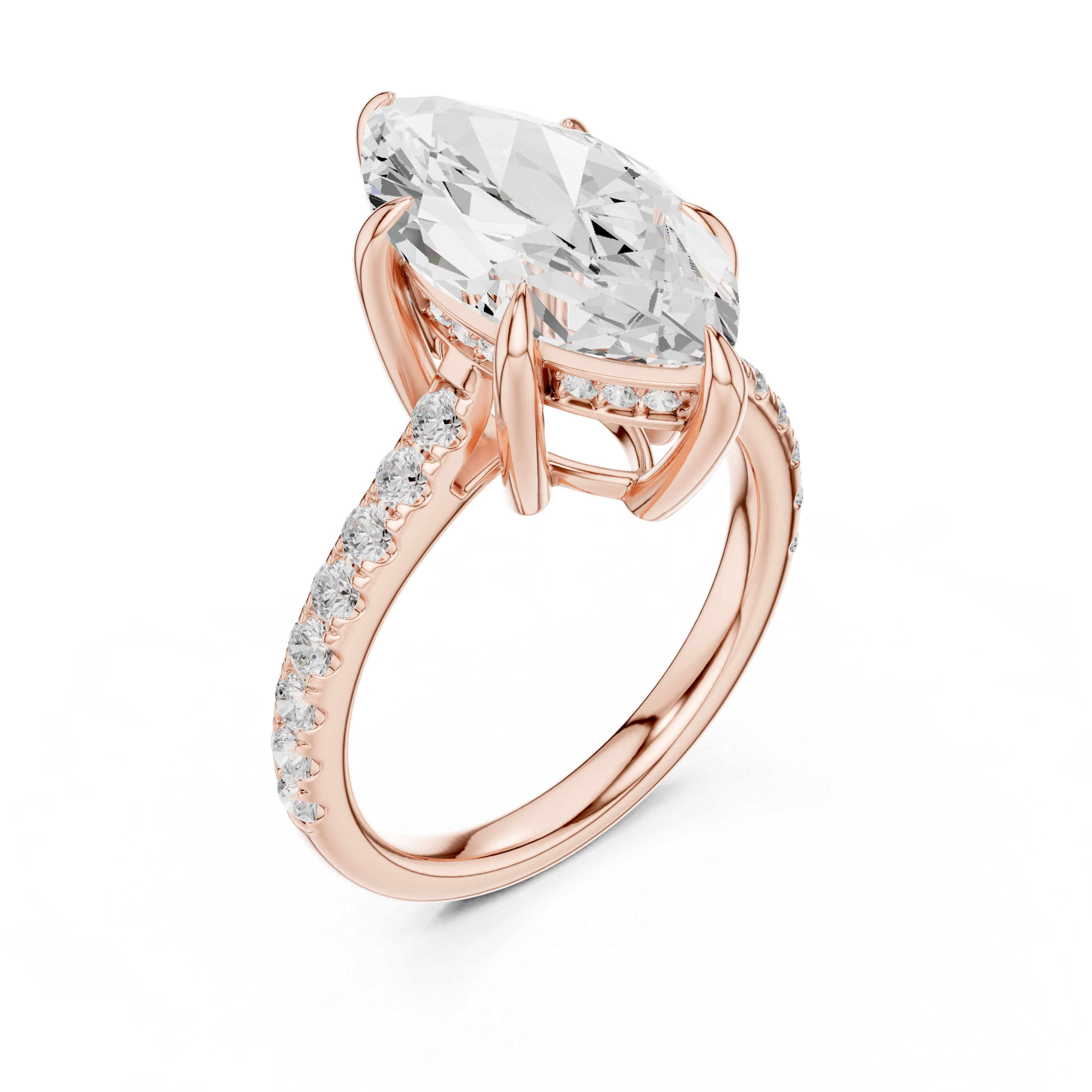 Pave Set Marquise Cut Diamond Hidden Halo Ring