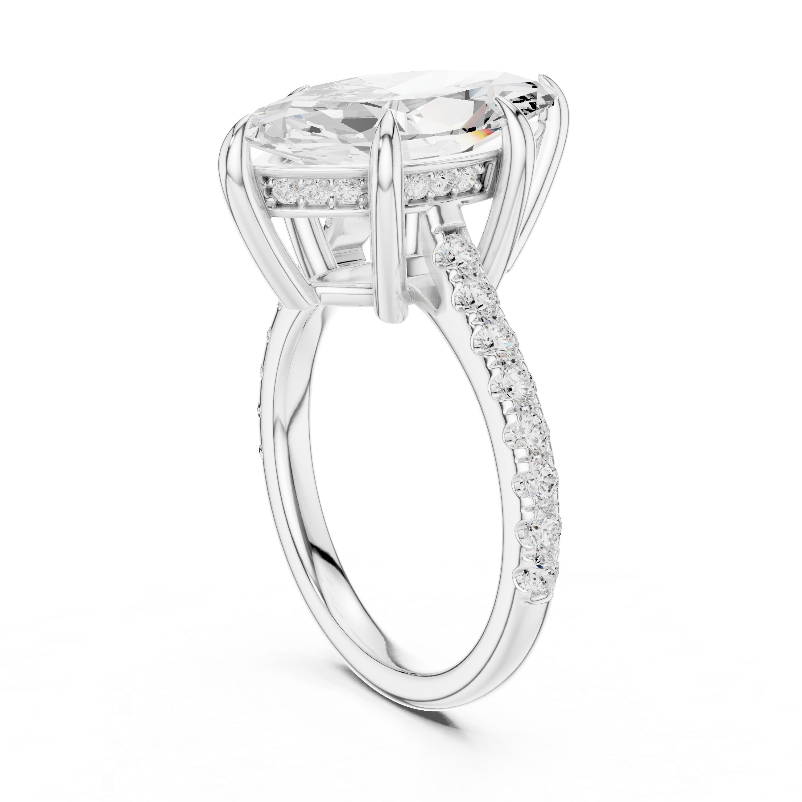 Pave Set Marquise Cut Diamond Hidden Halo Ring