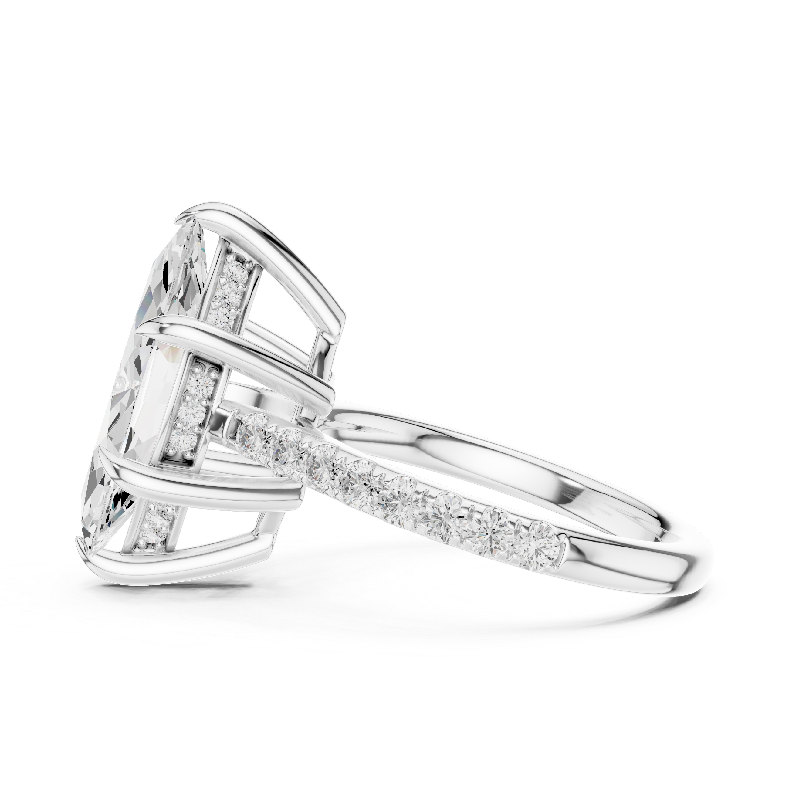 Pave Set Marquise Cut Diamond Hidden Halo Ring
