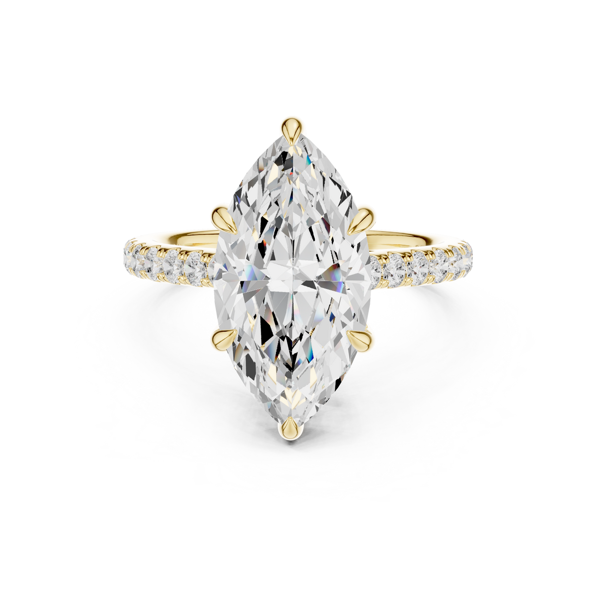 Pave Set Marquise Cut Diamond Hidden Halo Ring