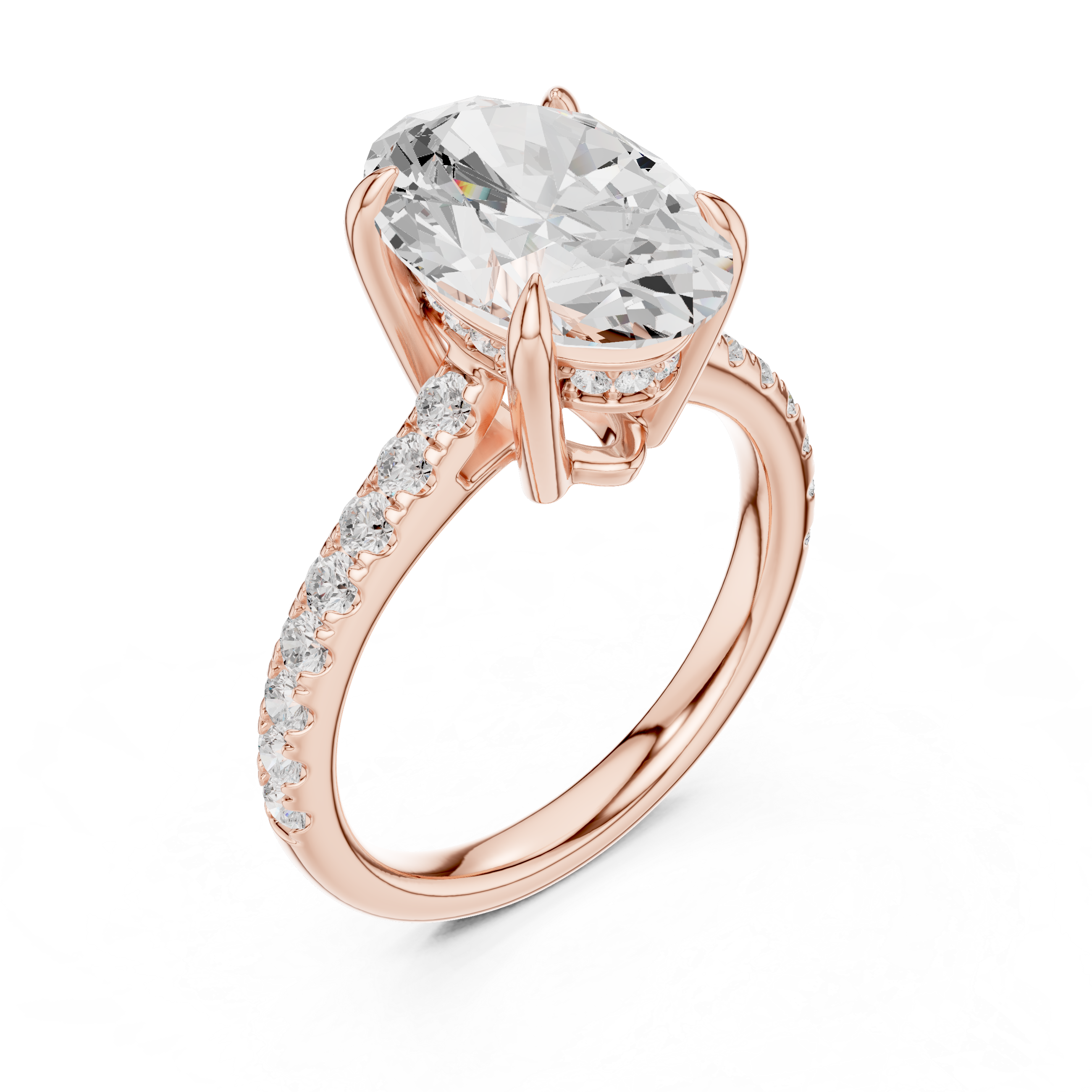 Pave Set Oval Cut Diamond Hidden Halo Ring