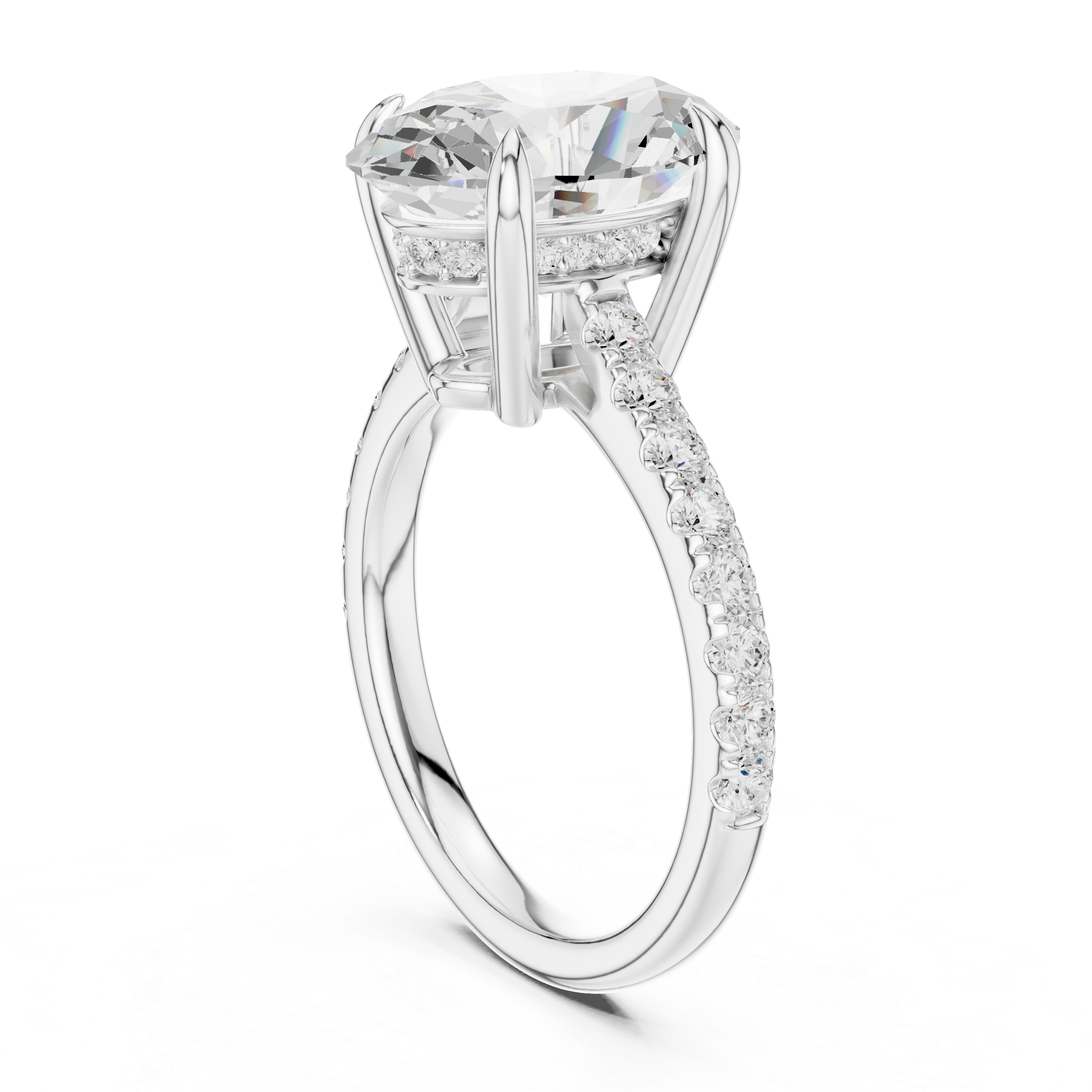 Pave Set Oval Cut Diamond Hidden Halo Ring